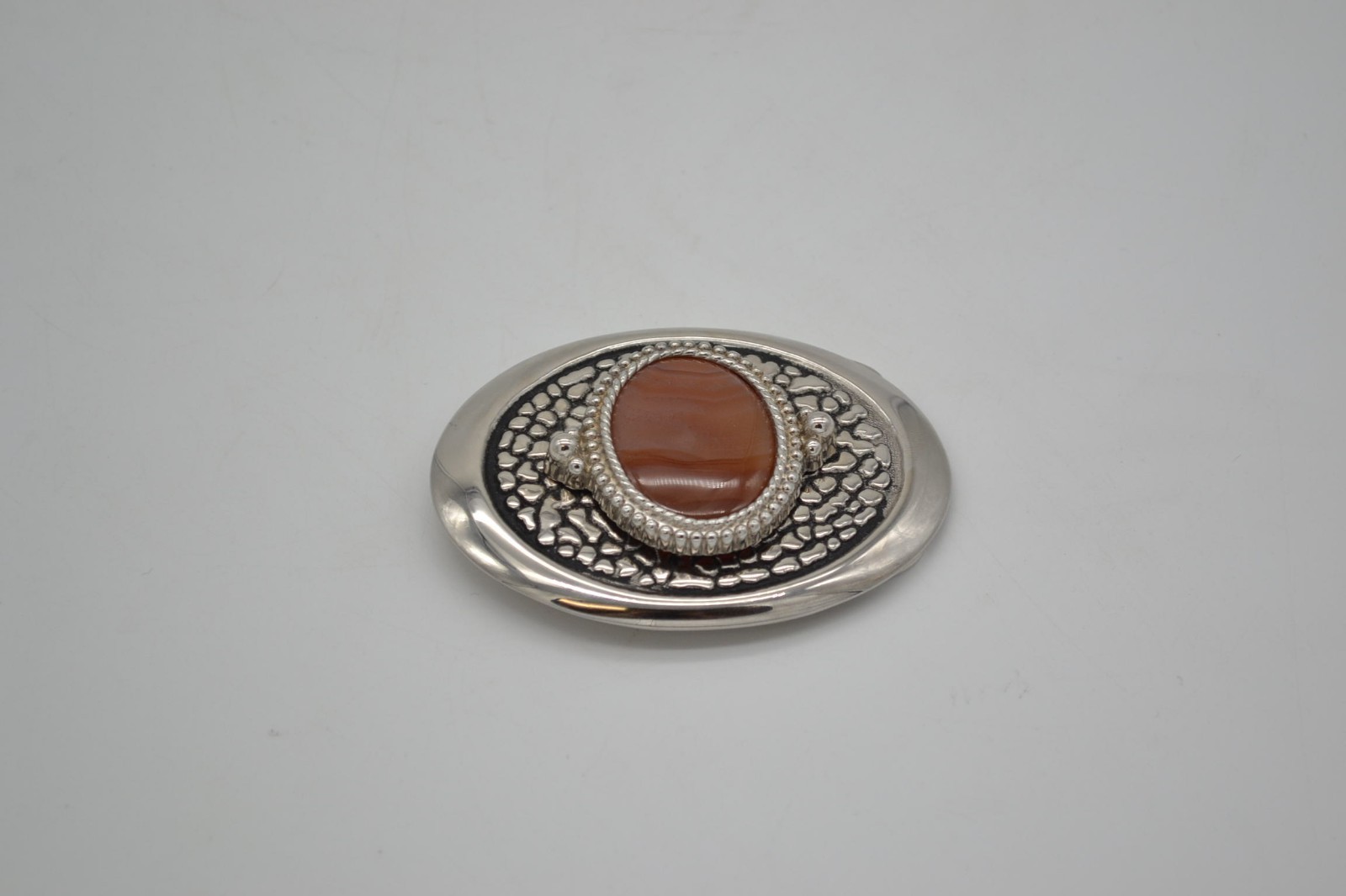 Agate Stone Belt Buckle 3.5 Inch Buckle Large Silver Made In USA Vintage