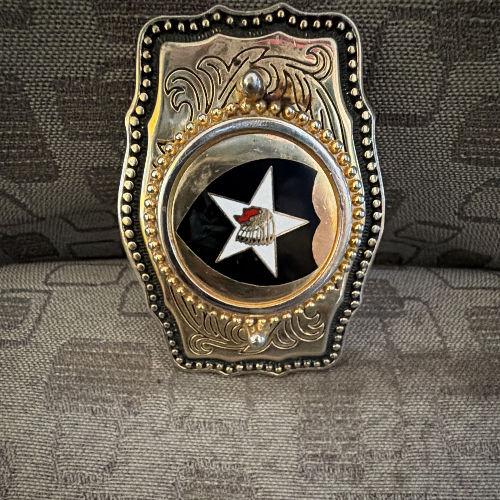 Men&rsquo;s Western Star Belt Buckle, Gold/Silver Metal Black Inlay Antique 1.5in