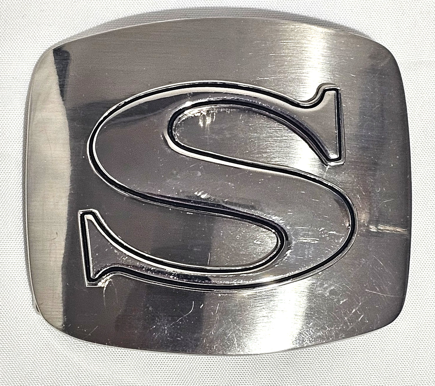 Initial « S » Belt Buckle Alphabet Monogram Chrome Metal Western Letter.