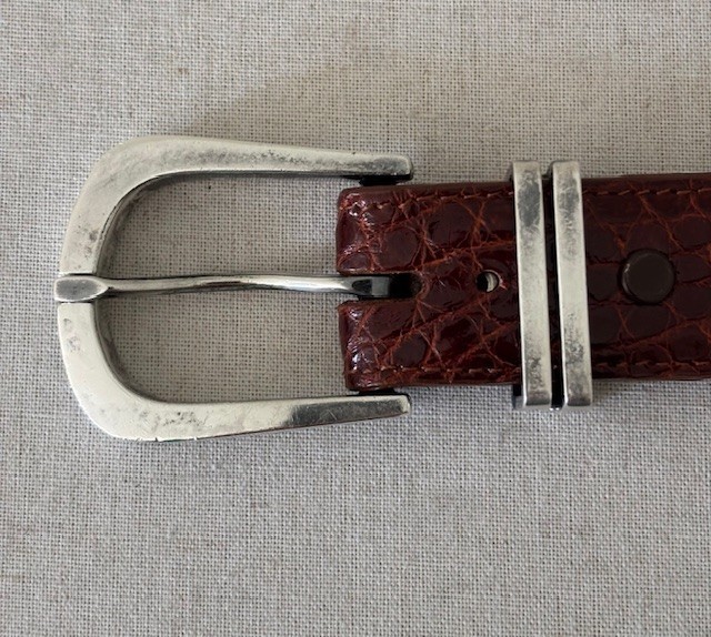 Vintage Pat Areias Sterling Silver Buckle and American Alligator Belt Size 29