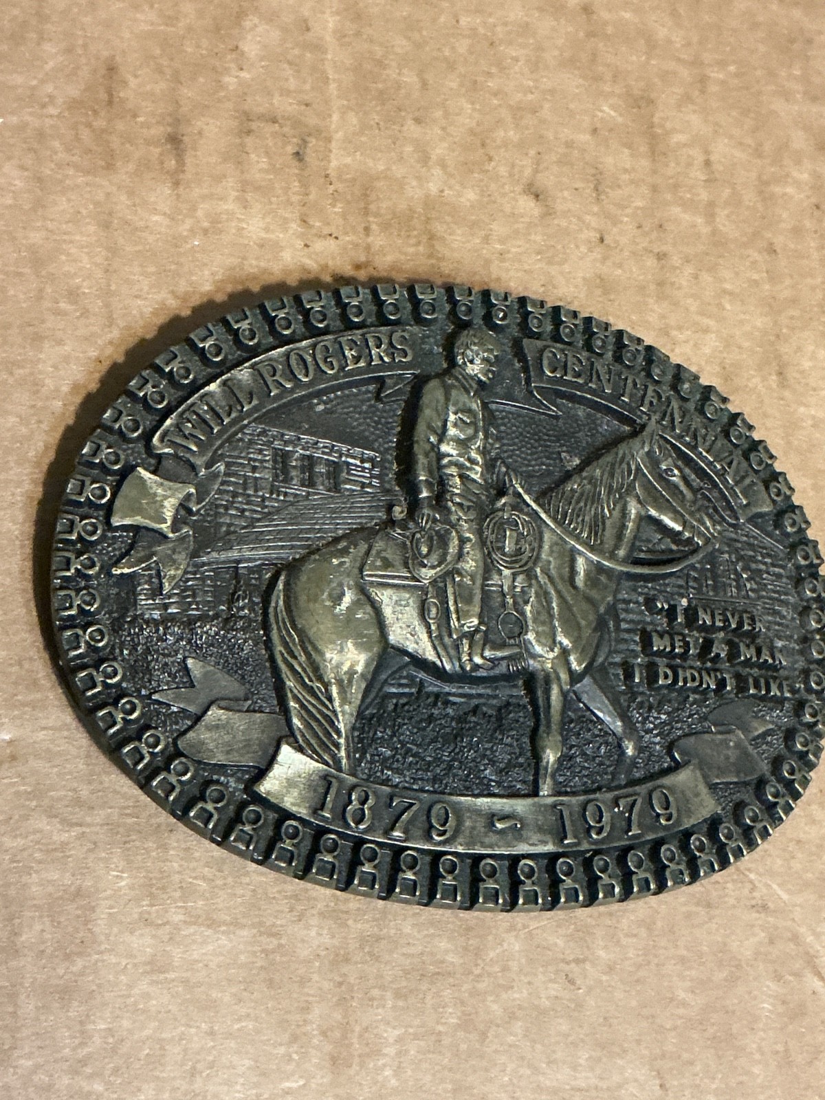 Vintage Will Roger’s Centennial 1879-1979 #8440 Solid Brass Belt Buckle