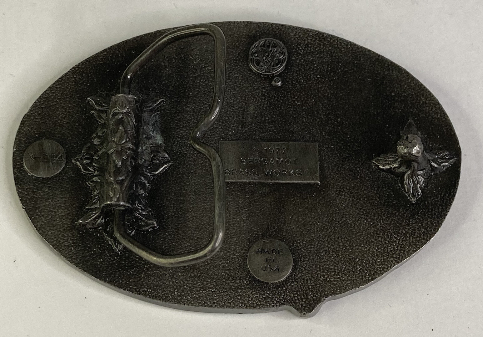 Vintage 1977 “Bass Fish on Fishing Pole” Bergamot Brass Works 3D Belt Buckle