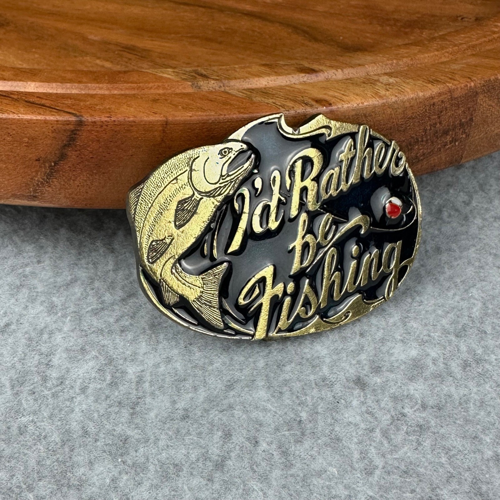 Vtg 1985 The Great American Buckle Co I&rsquo;d Rather Be Fishing Trout Belt Buckle