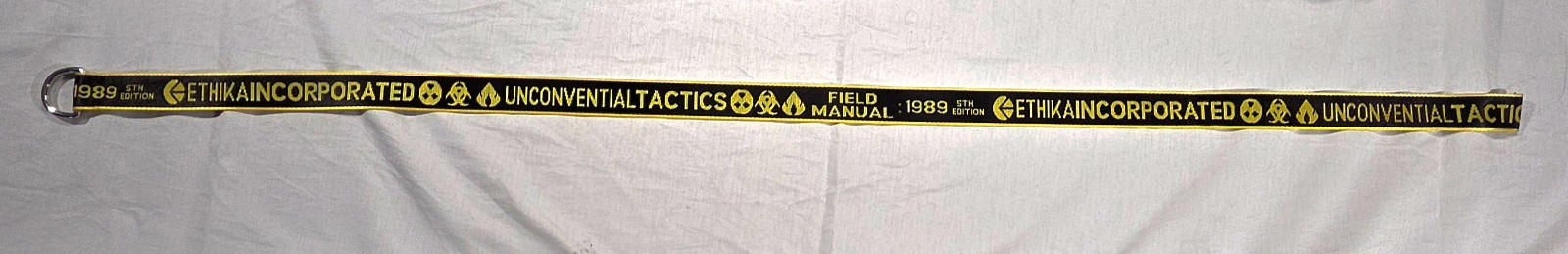 Ethika Adjustable Belt Black Yellow Text Pattern Metal Buckle Polyester