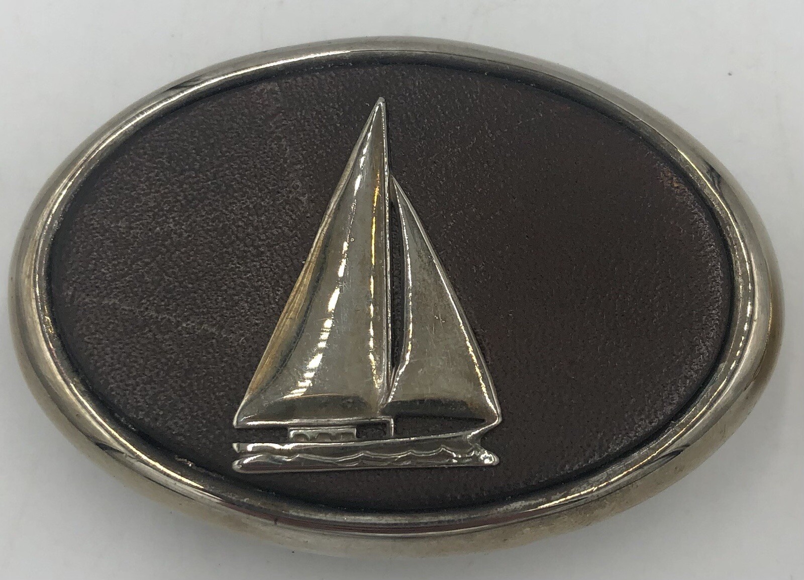 Vintage Sail Boat Belt Buckles Solid Brass Leather 24K G. Fin. & Silver Finish