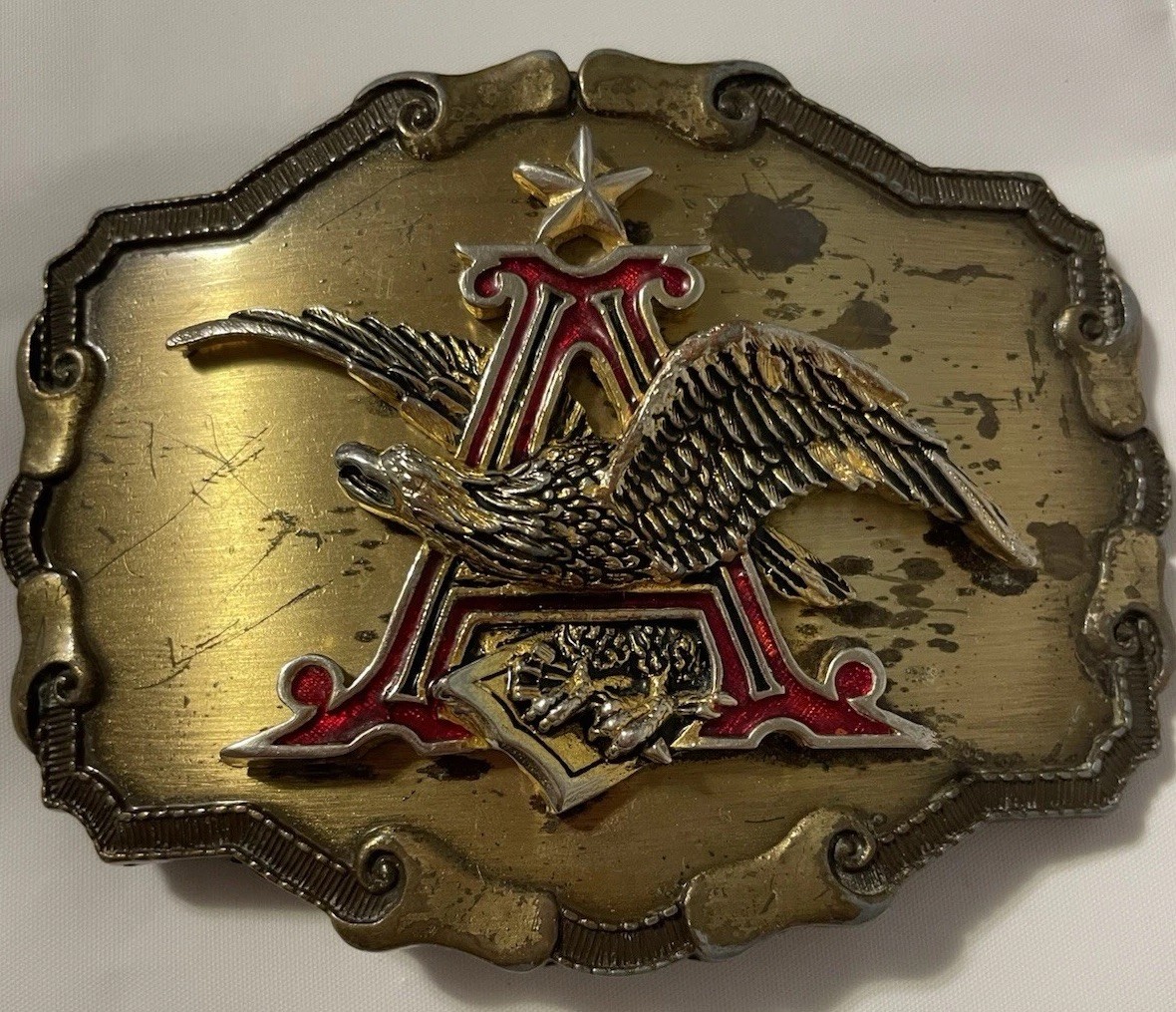 Vintage Anheuser Busch Flying Eagle Logo Belt Buckle Raintree Buckles 1977