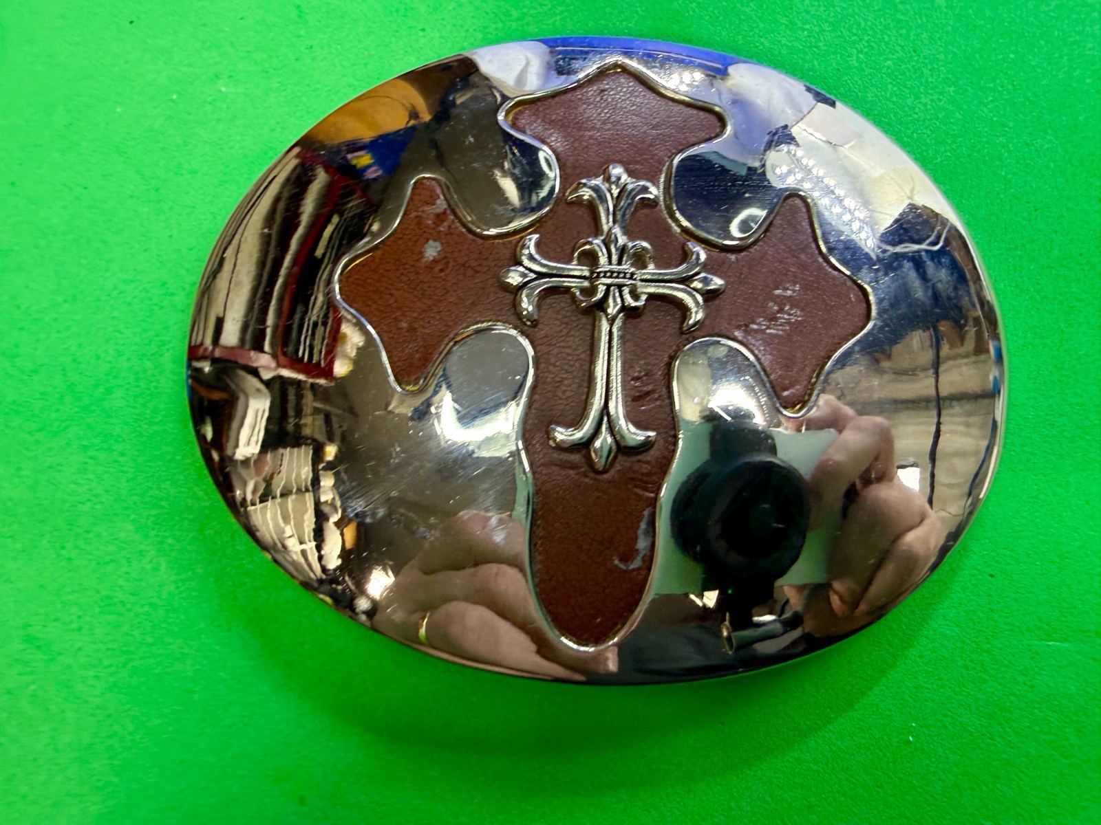 Large Gothic Cross Religious Gothic Punk Biker Vibe Leather & Metal Belt Buckle