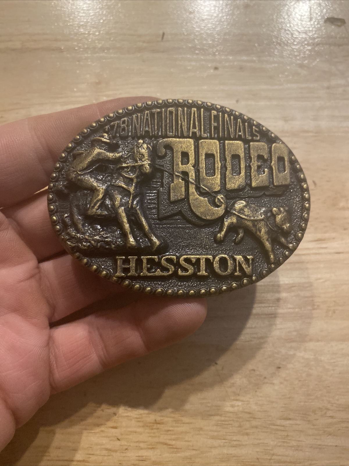 Hesston Rodeo Vintage Belt Buckle Solid Metal Western Collector SOLID METAL 1978