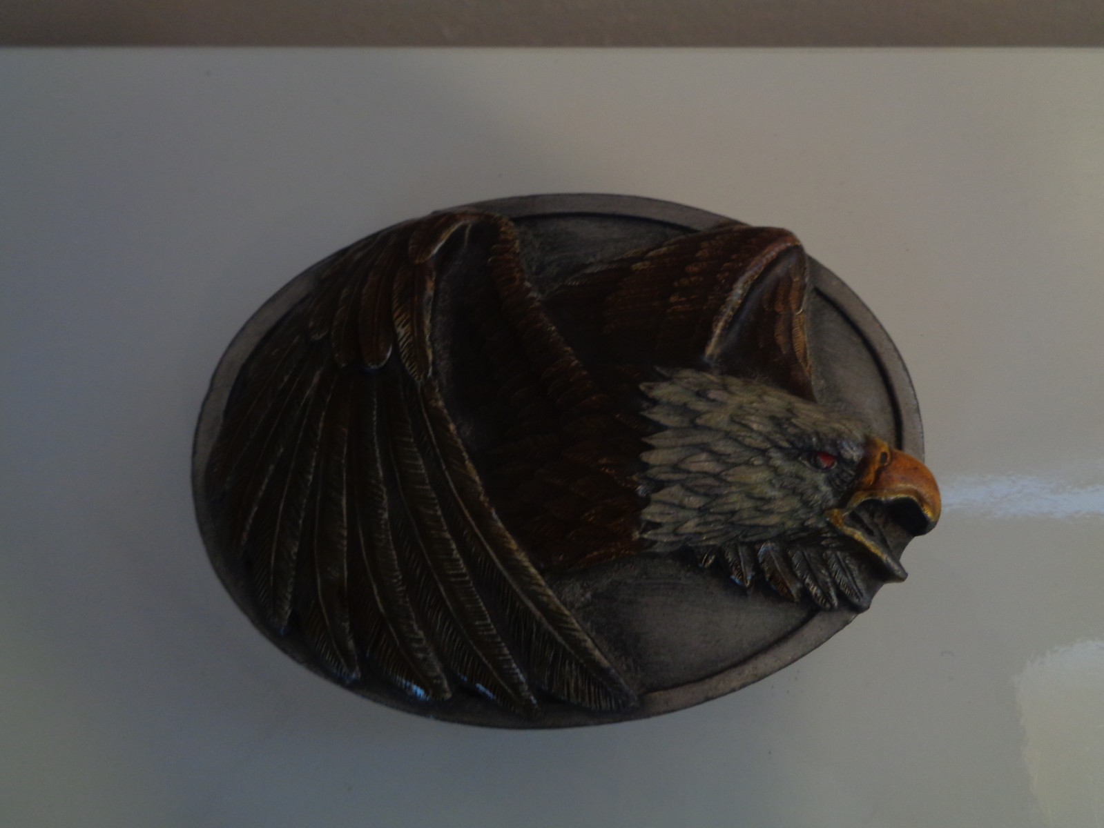 RARELY USED, VINTAGE EAGLE DESIGN 3 DIMENSIONAL PEWTER BELT BUCKLE by BERGAMOT
