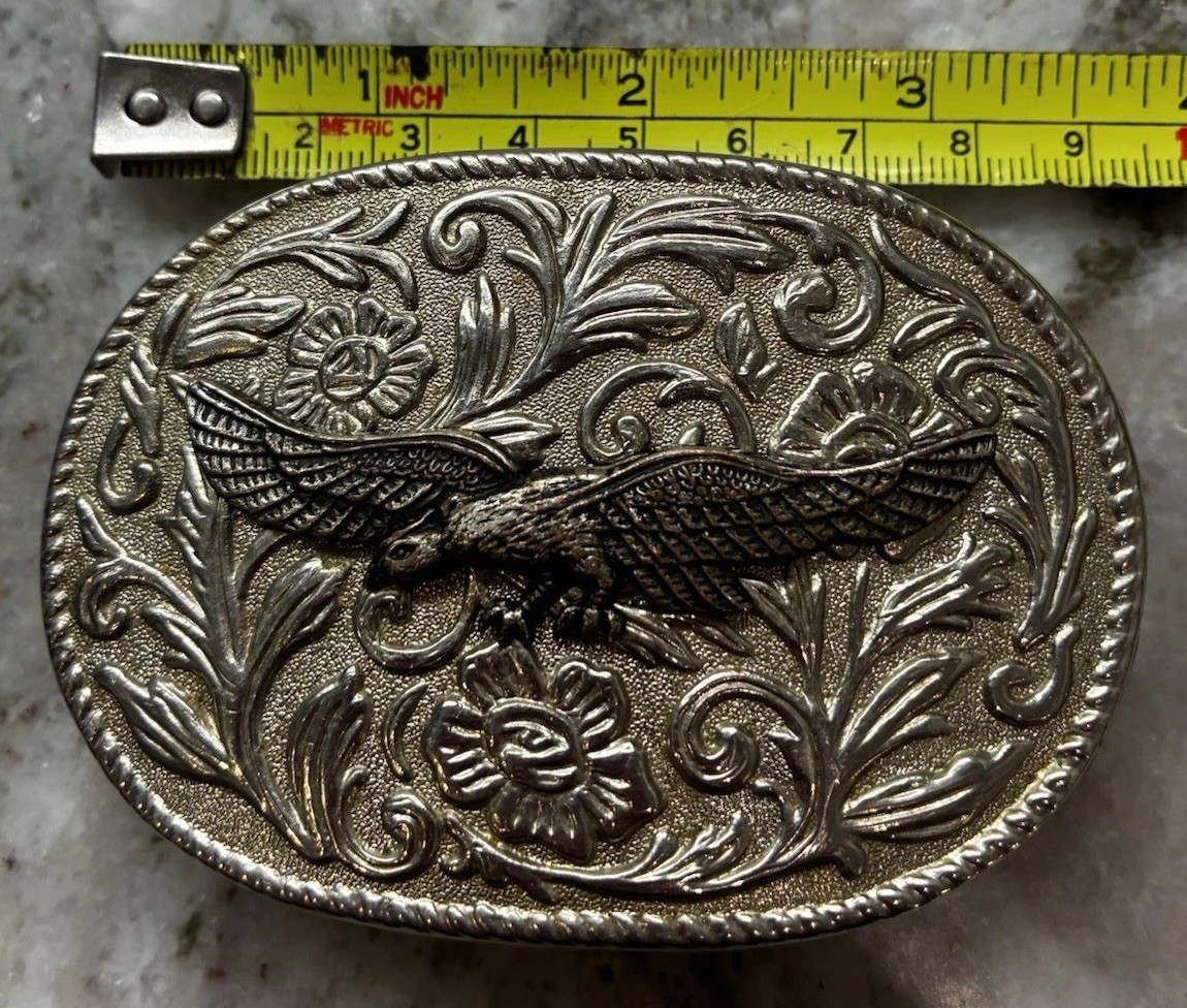 🦅Silver Tone American Eagle Ornate Heavy Duty Metal Belt Buckle L4 Vintage