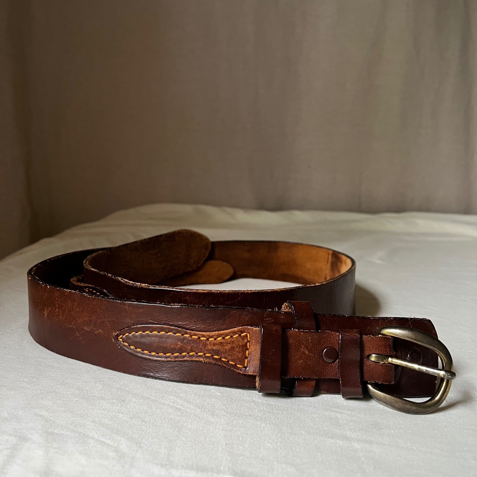 Vintage Brown Leather Ranger Belt Brass Buckle Western Distressed 1.75&Prime; 38-42