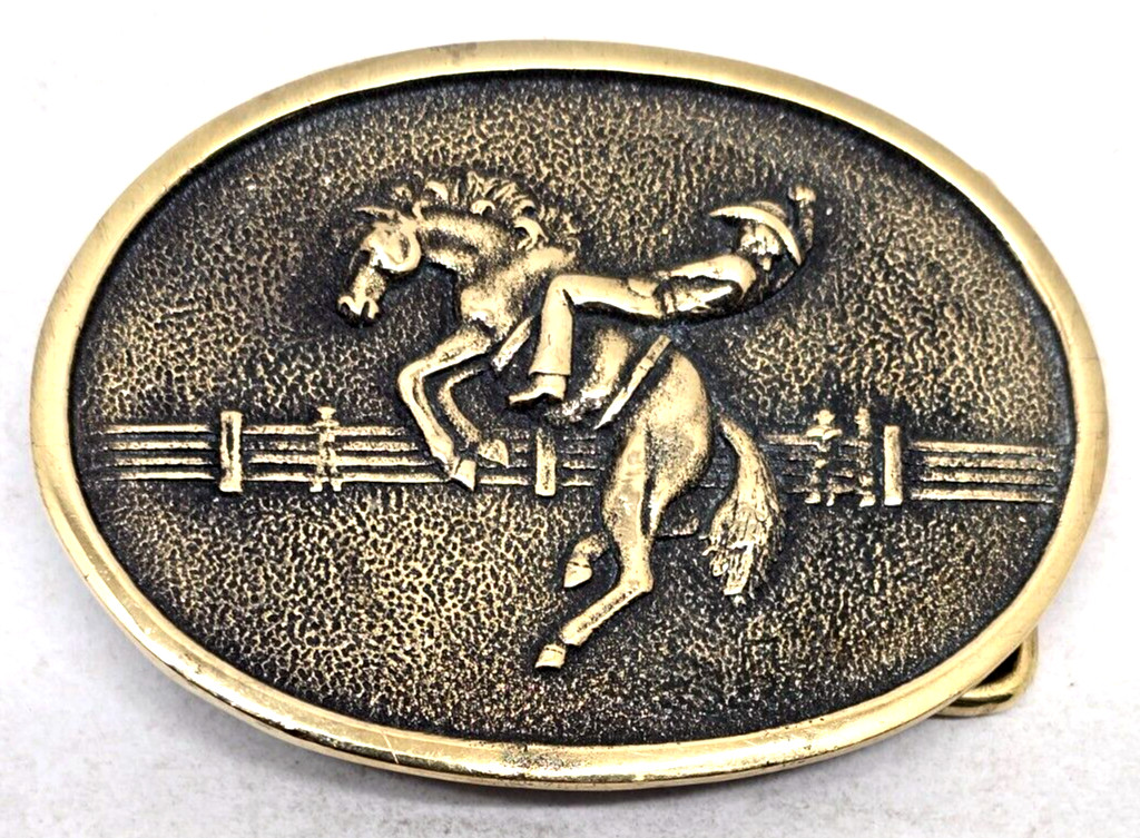 1970s Bucking Bronco Belt Buckle Rodeo Horse Western Cowboy BTS SOLID BRASS USA