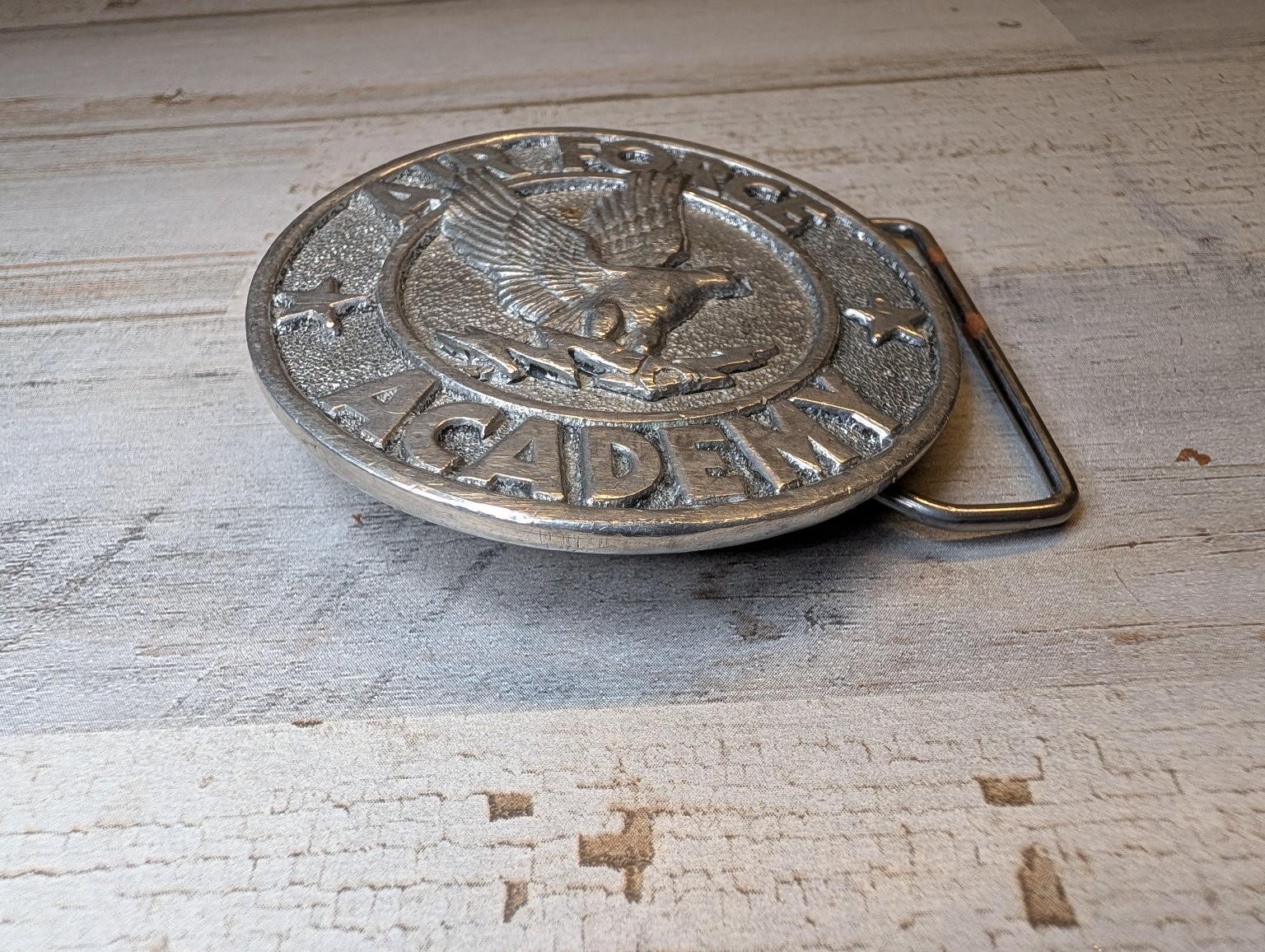 Vintage Adezy Denver Air Force Academy Eagle Belt Buckle Silver Tone Round 1976