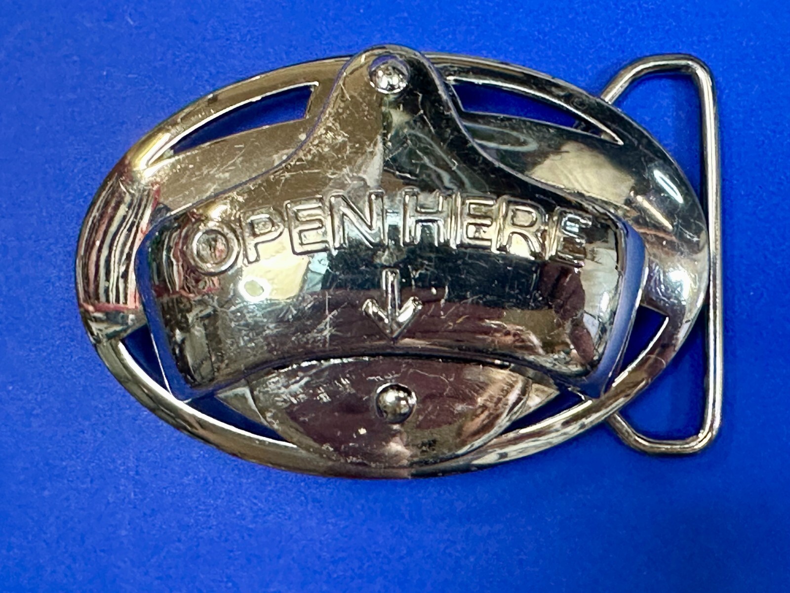 Open Here Practical Beer Lovers Drinkers Bottle Opener Mounted to Belt Buckle