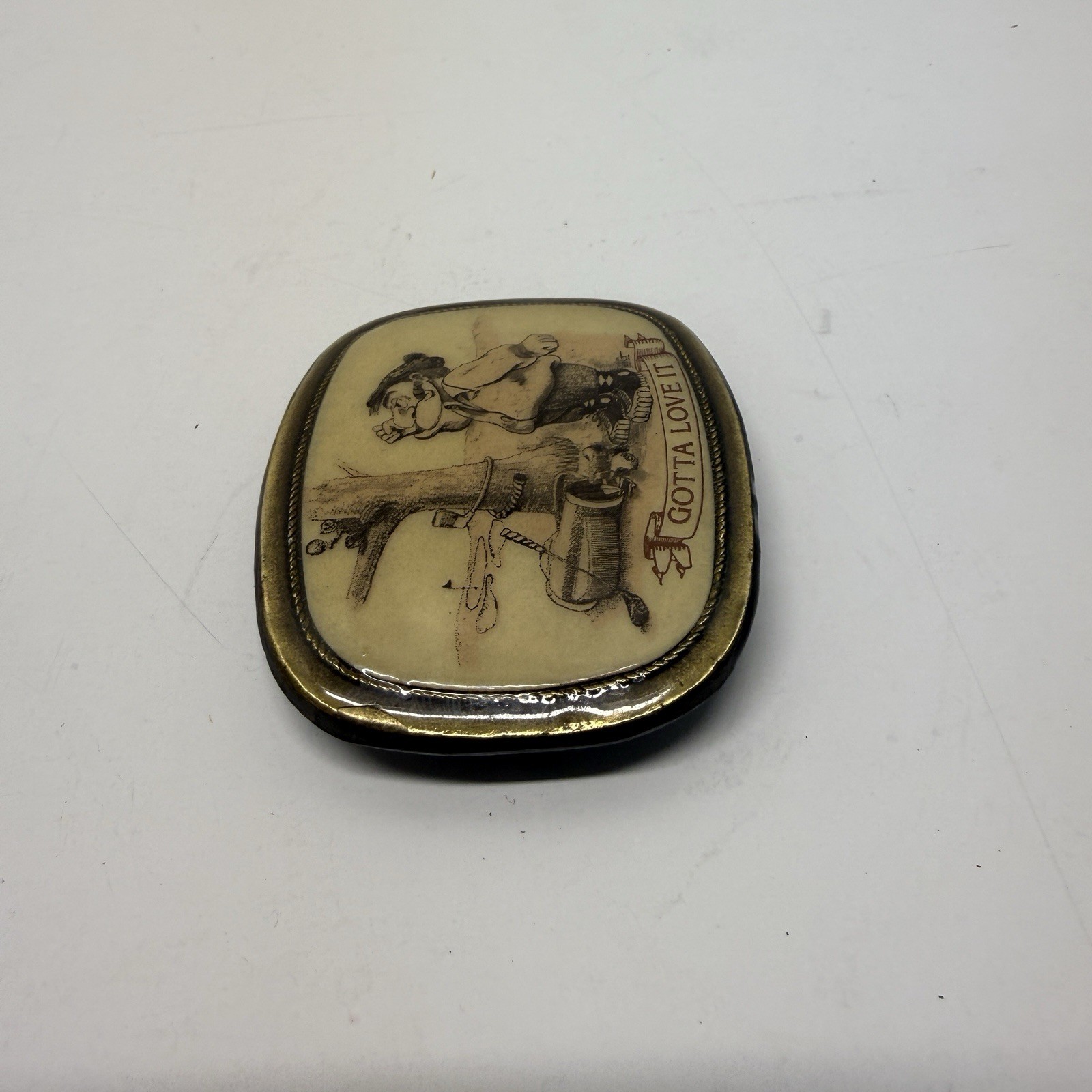 Vintage Cartoon Belt Buckle Funny Golfer & Squirrel « Gotta Love It » Fits 1.5”