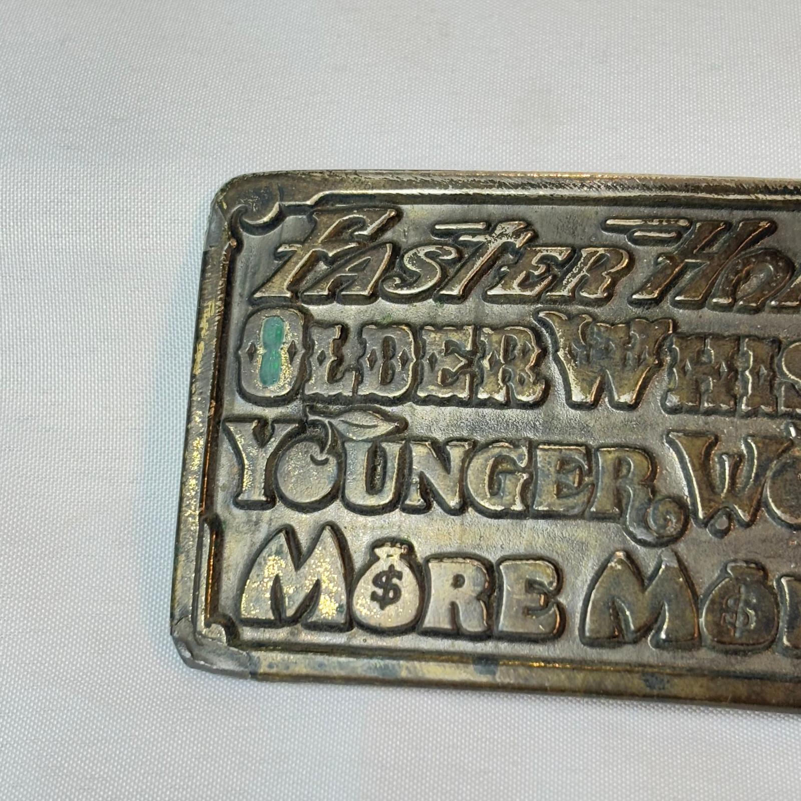 1977 Great American Buckle Co Belt Buckle Faster Older Younger More #750