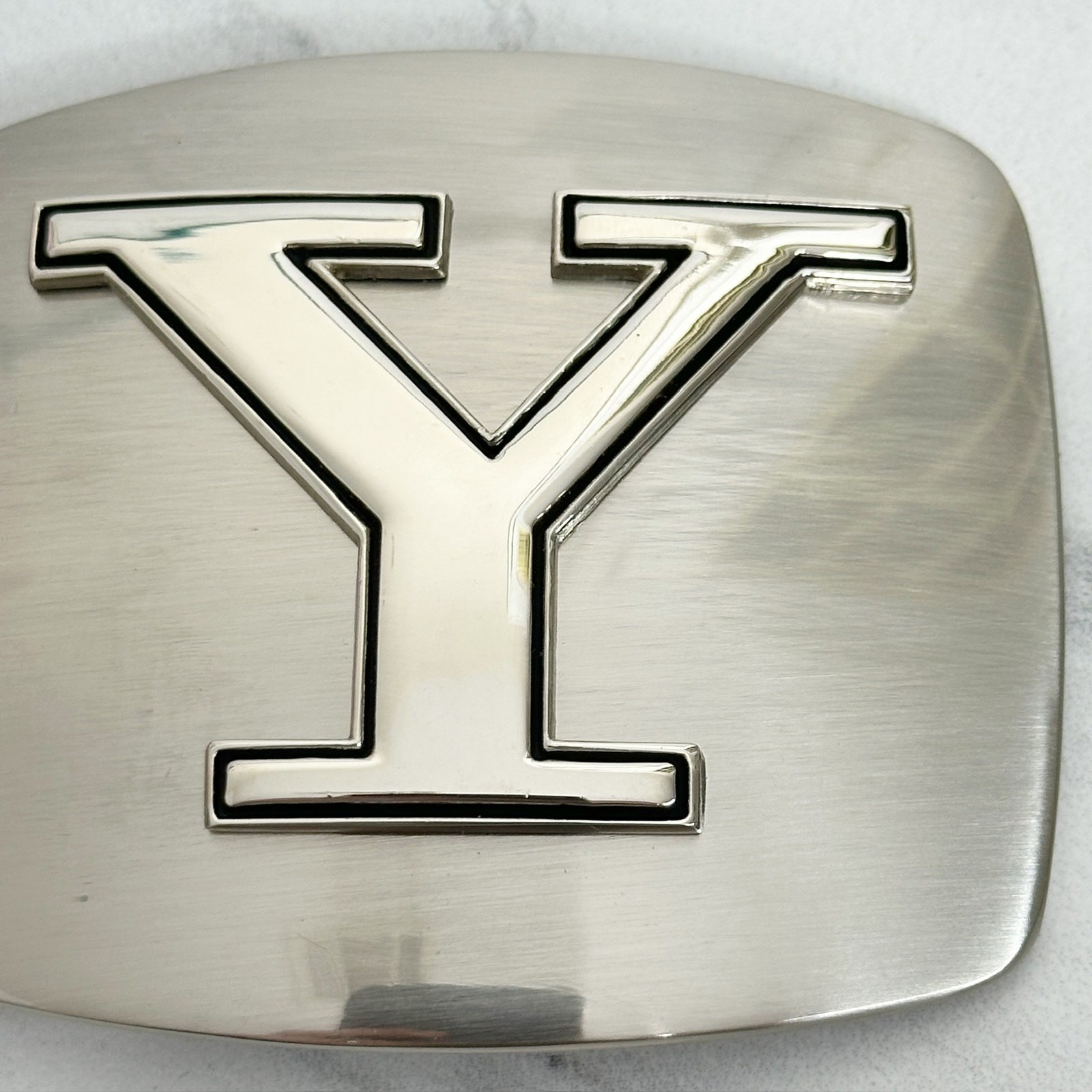 Letter Y Initial Monogram Silver Tone Belt Buckle – 3.16&Prime; x 2.78&Prime;