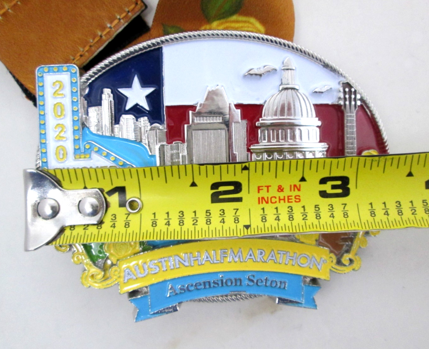 2020 Austin Half Marathon Belt Buckle w Lanyard Ribbon Running Texas Finisher