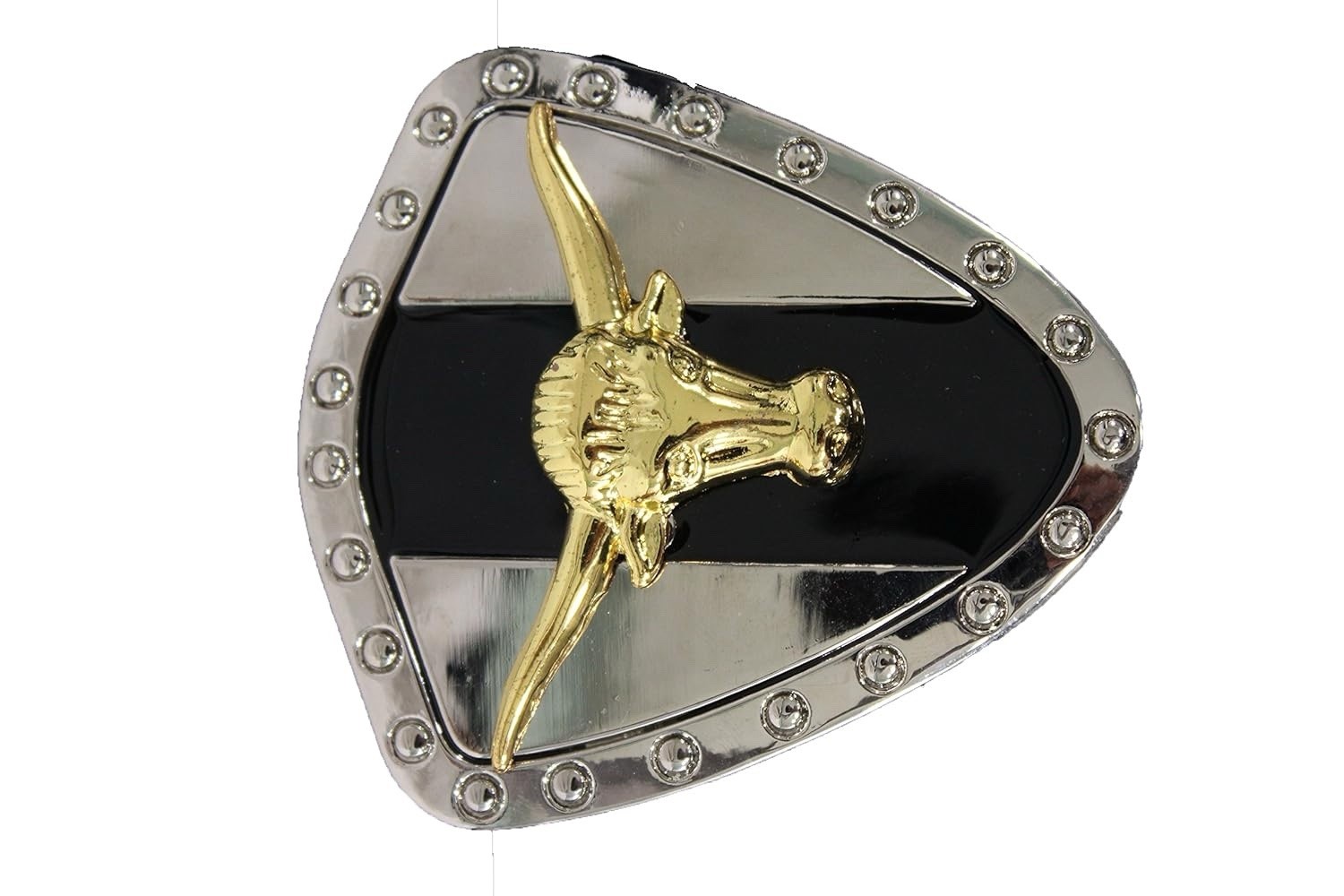 Western Silver Metal Belt Buckle Texas Long Horn Cow Bling Gold Shield