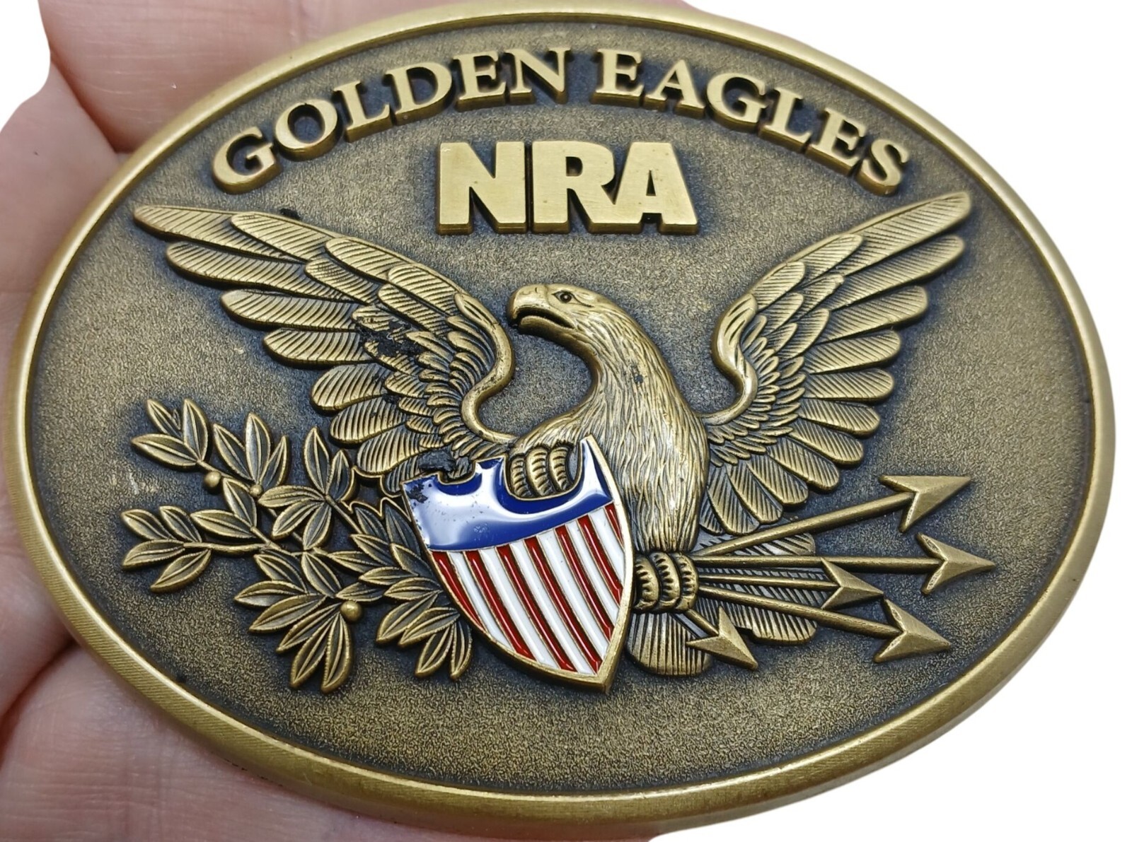 NRA Golden Eagles 2015 Commemorative Belt Buckle Red White Blue Enamel Shield D6