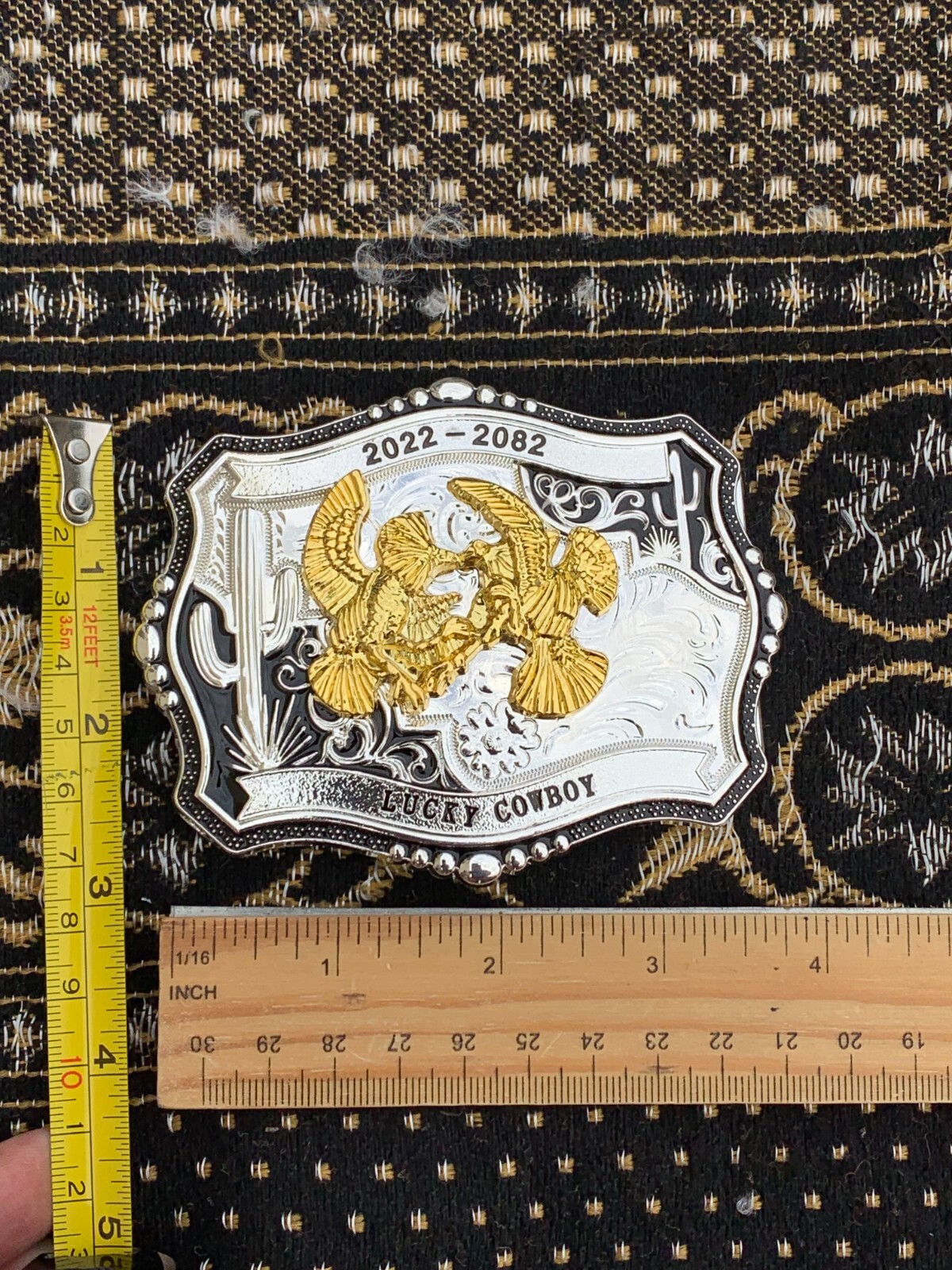 Western Buckle Gold Black Silver Roosters Cowboy 2 »Buckle Hebilla Vaquero Gallo
