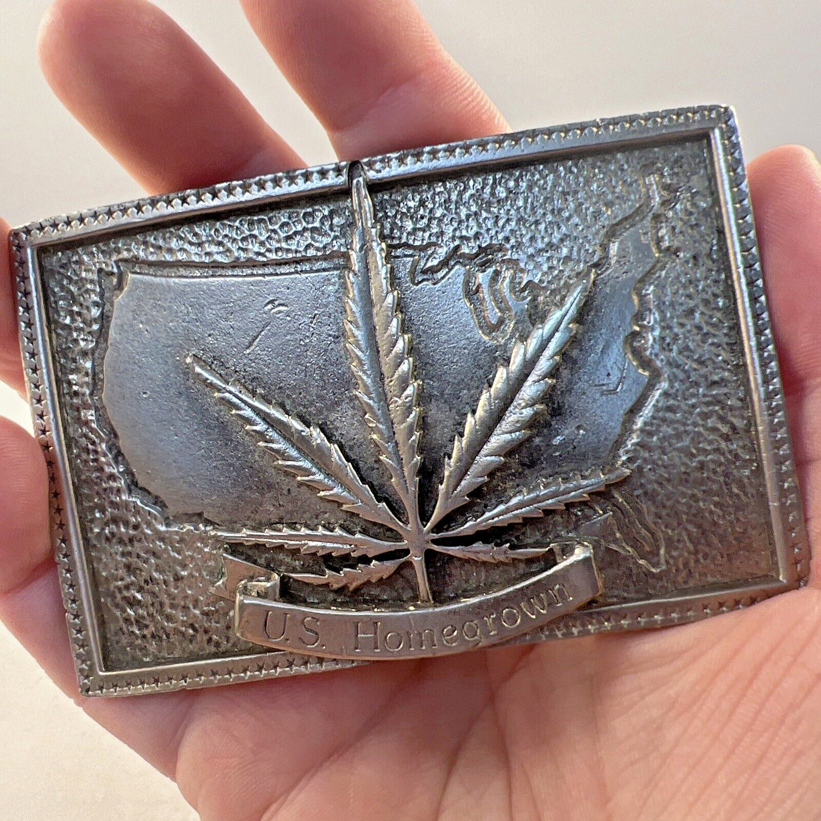 US Homegrown Silver Belt Buckle Square Outlaw Country Men Marijuana Hall of Fame