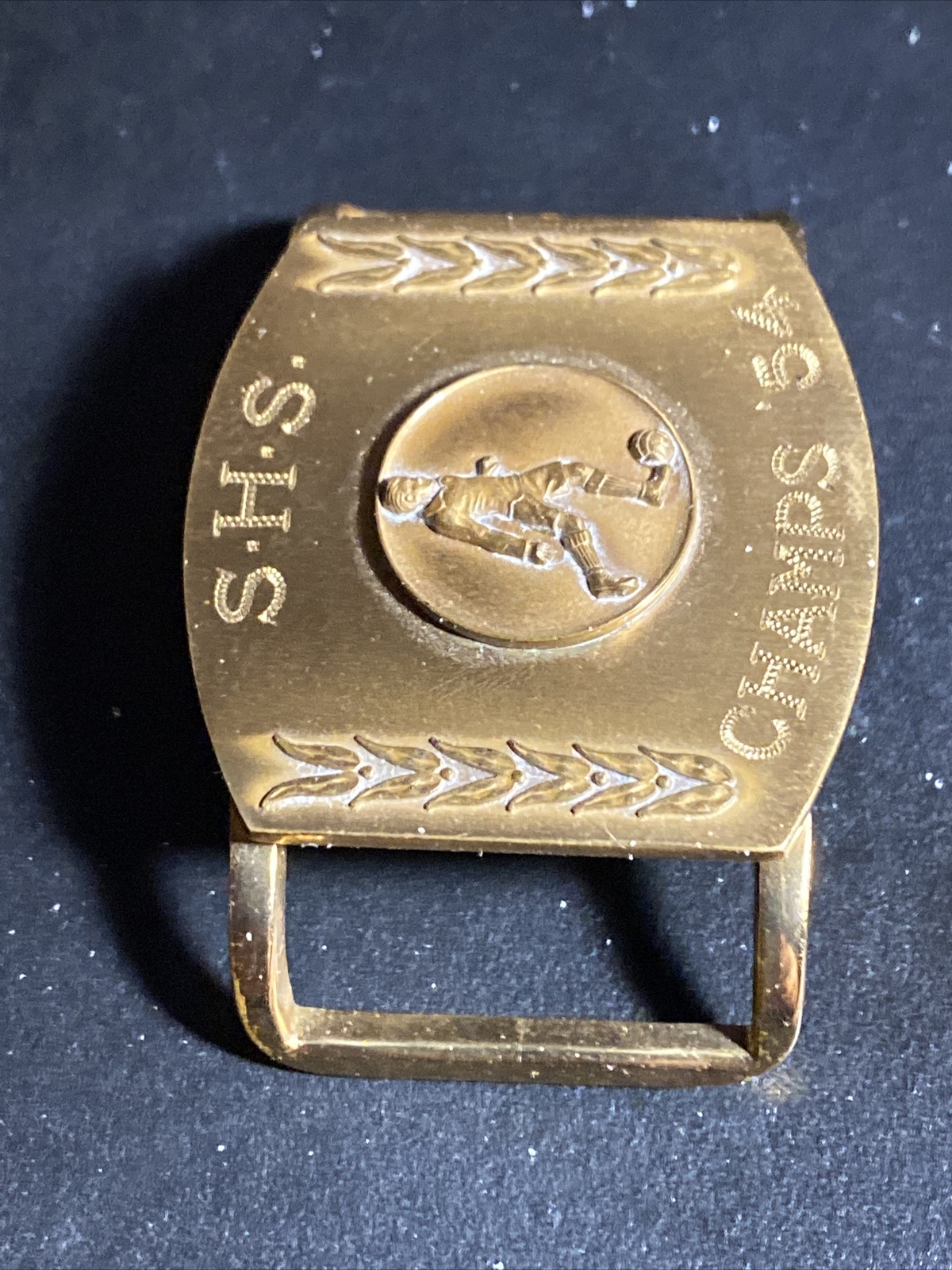 Jostens Vintage 1954 Soccer engraved 3D belt buckle S.H.S. Champs &rsquo;54 Futbol
