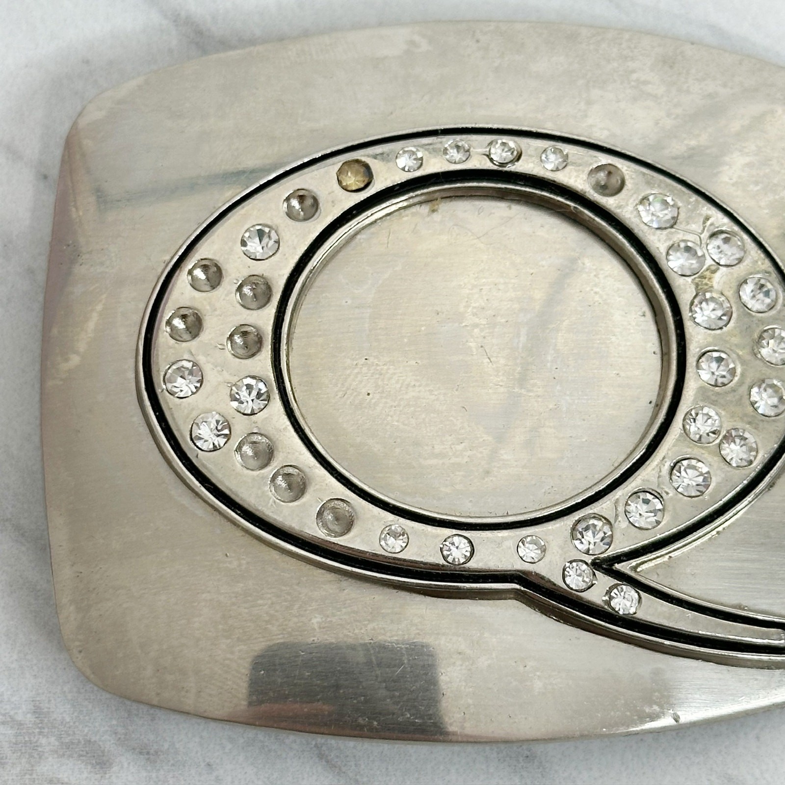 Rhinestone Studded Q Letter Initial Monogram Silver Tone Belt Buckle