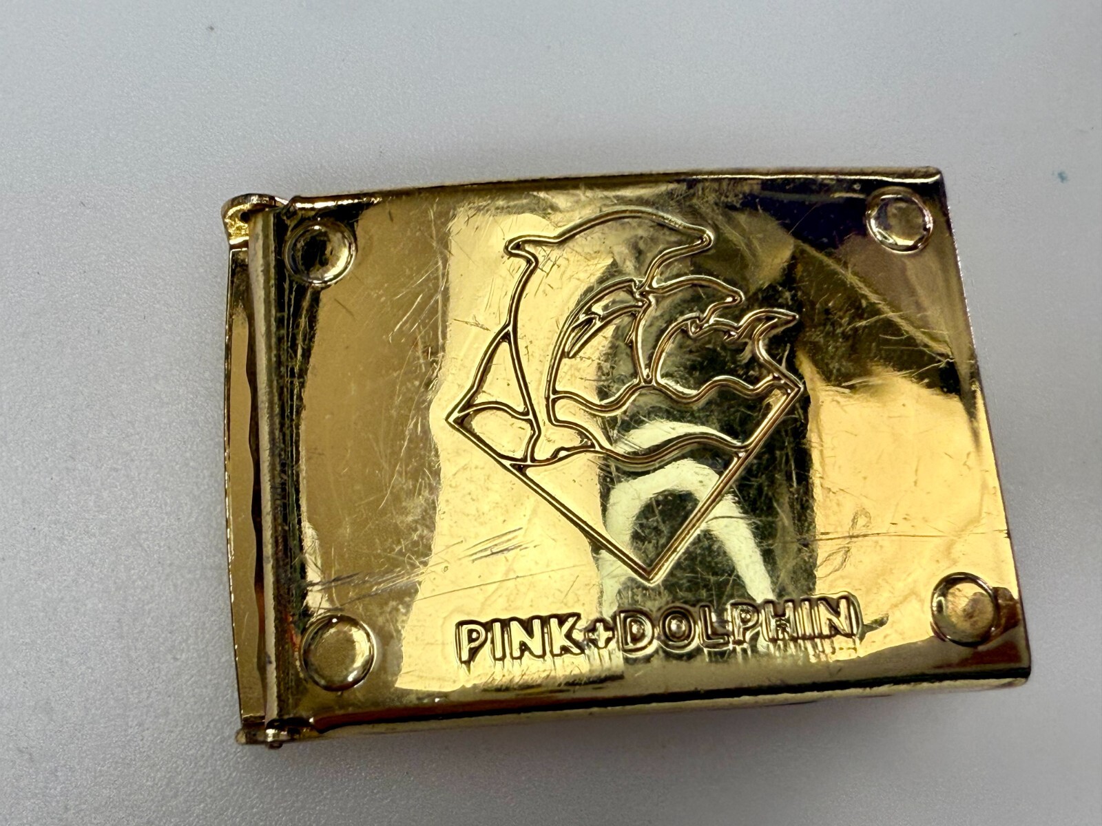 Amazon River Rare Pink Dolphin Jumping Nautical Gold Color Ratchet Belt Buckle