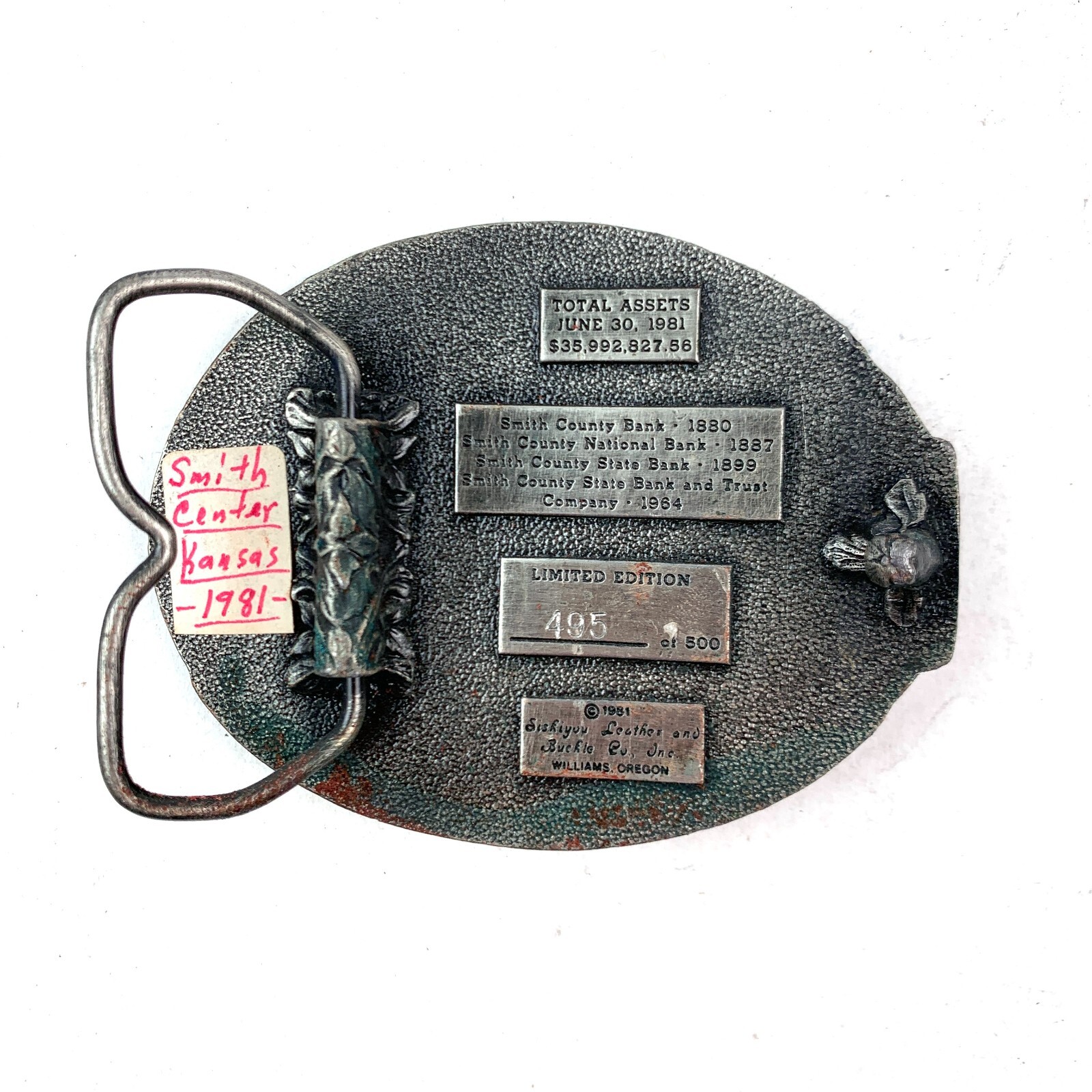 The Smith County State Bank KS Metal Belt Buckle 1981 495/500