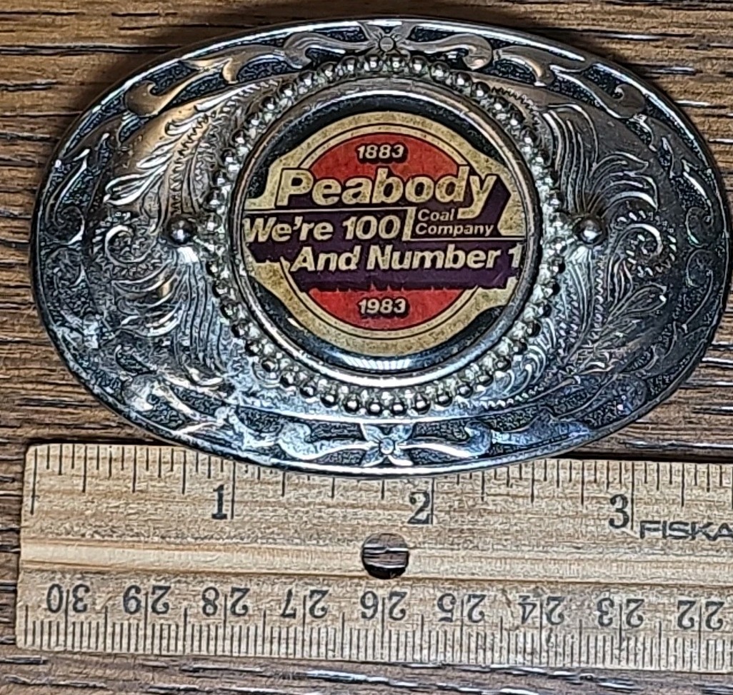 VTG 1983 100 Years Peabody Coal Mining Miners Metal Belt Buckle Indiana Kentucky