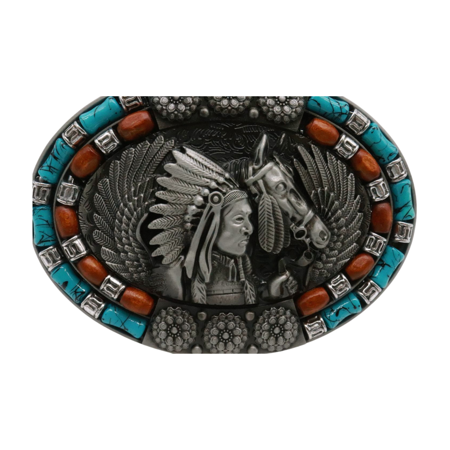 Men Dark Silver Metal Fashion Belt Buckle Western Native Indian Warrior Horse