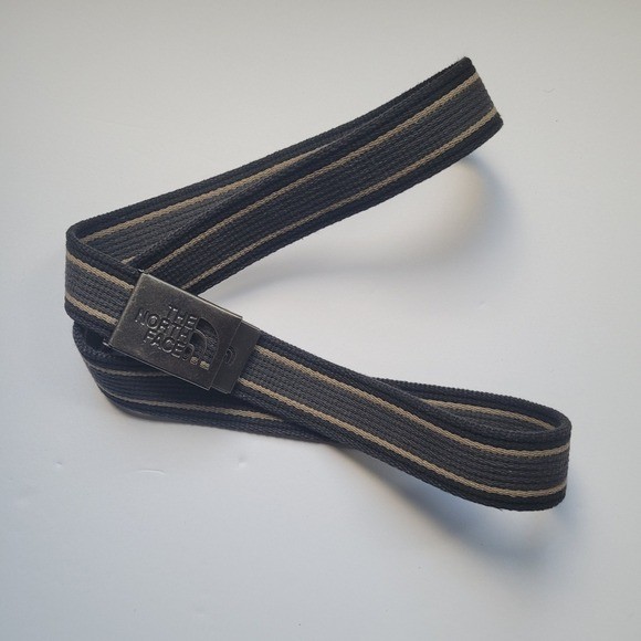 The North Face Canvas Belt Silver Buckle Striped Black Tan Accessories
