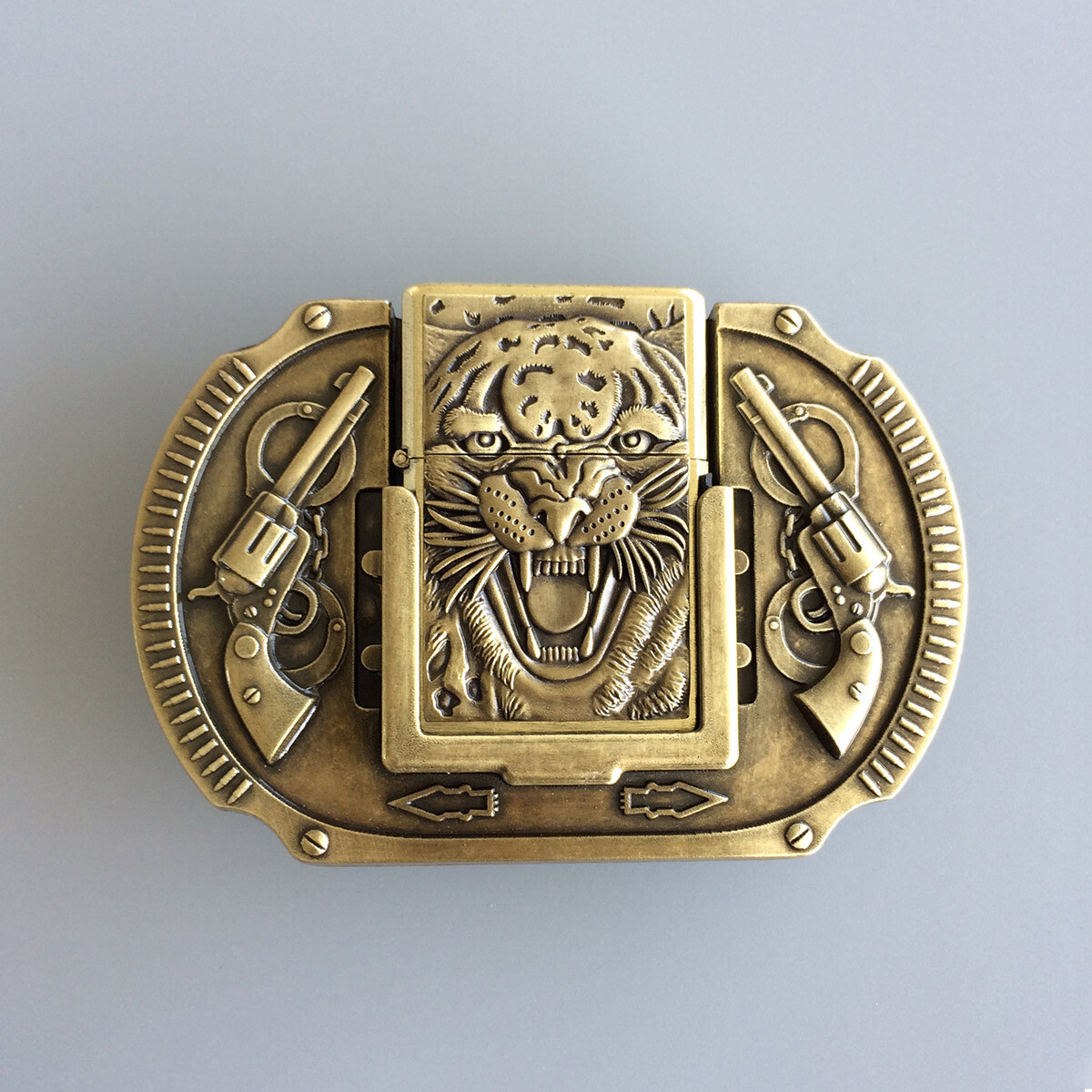 Vintage Bronze Western Tiger Wildlife Lighter Belt Buckle also Stock in US