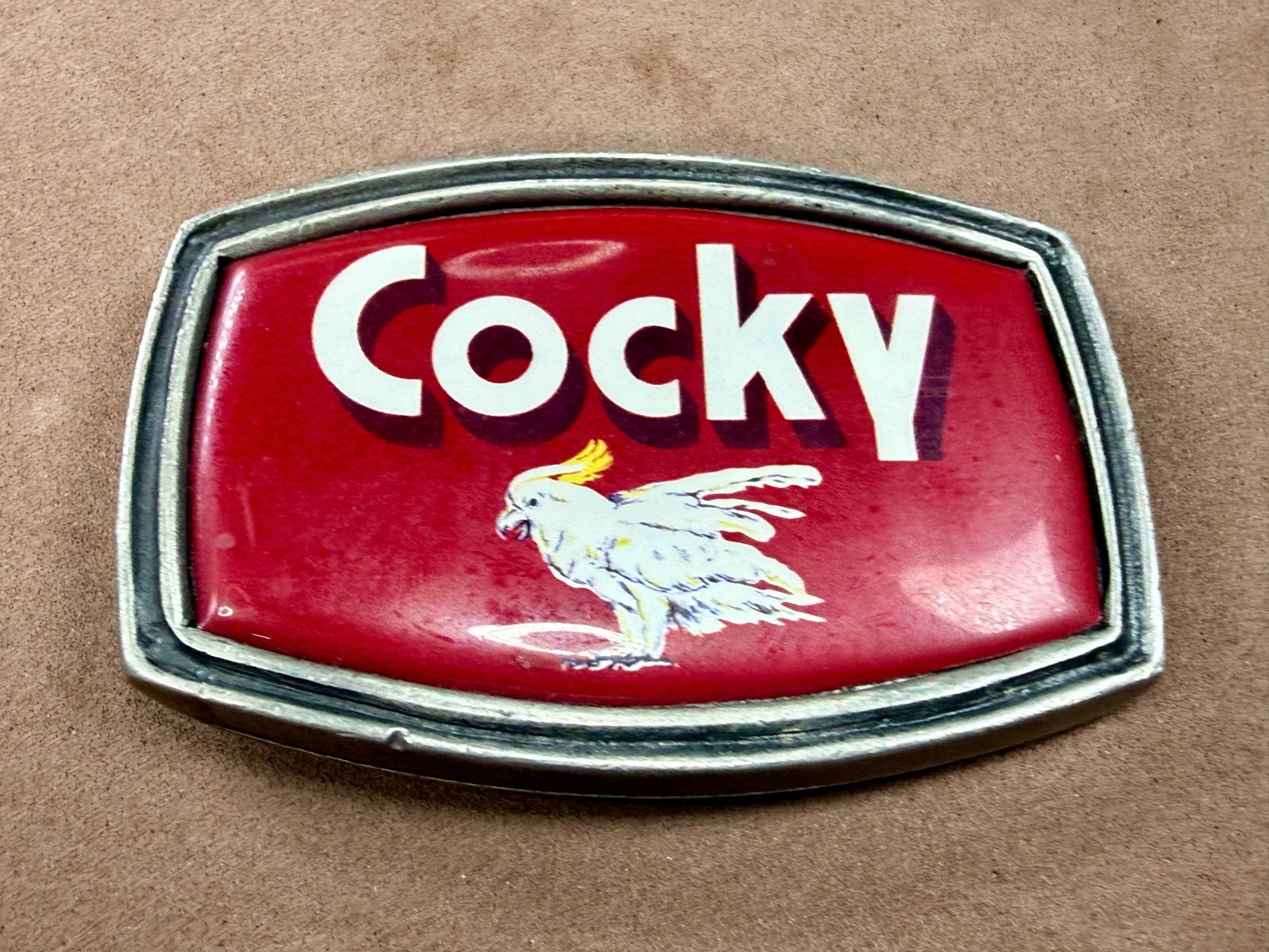 Y2K Men Cocky red belt buckle tv show bone classic hardware vintage retro whimsy
