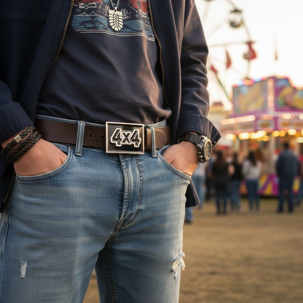 Men Women Fashion Belt Buckle Silver Black Metal 4X4 Four By Four Offroad Biker