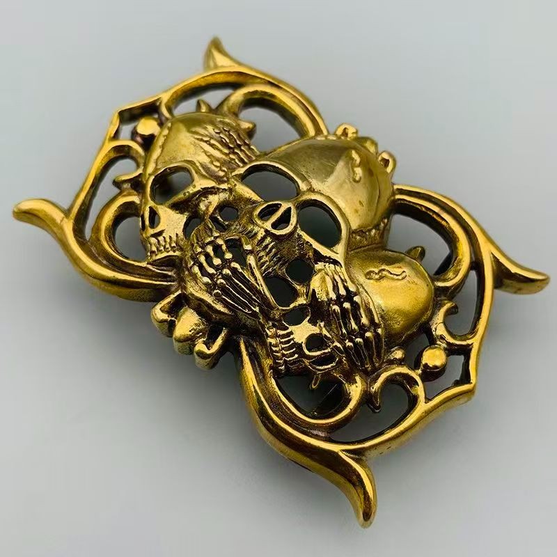 Pure copper skull belt buckle copper creative men&rsquo;s brass smooth buckle