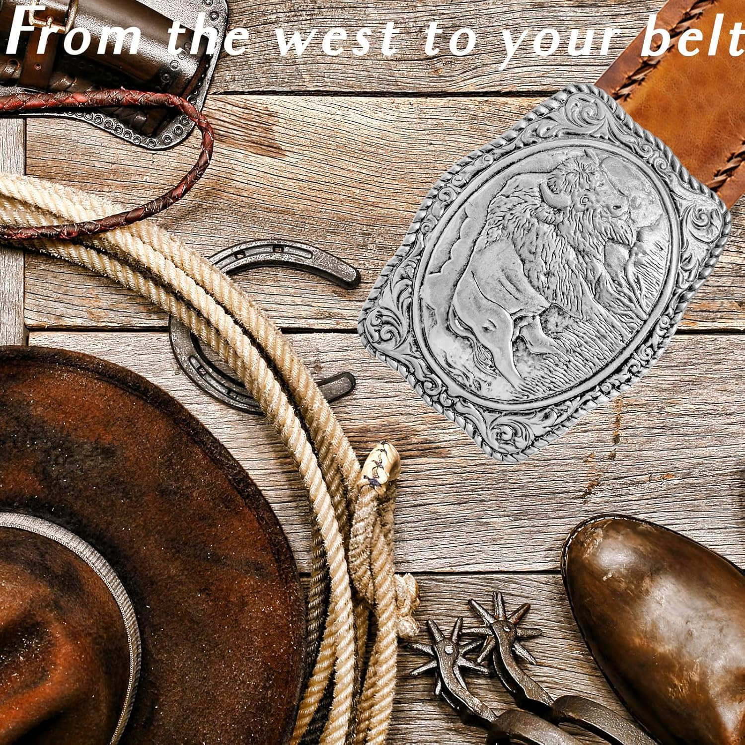 Western Belt Buckles for Men Cowboy Belt Buckle American Patriotic Buffalo Belt