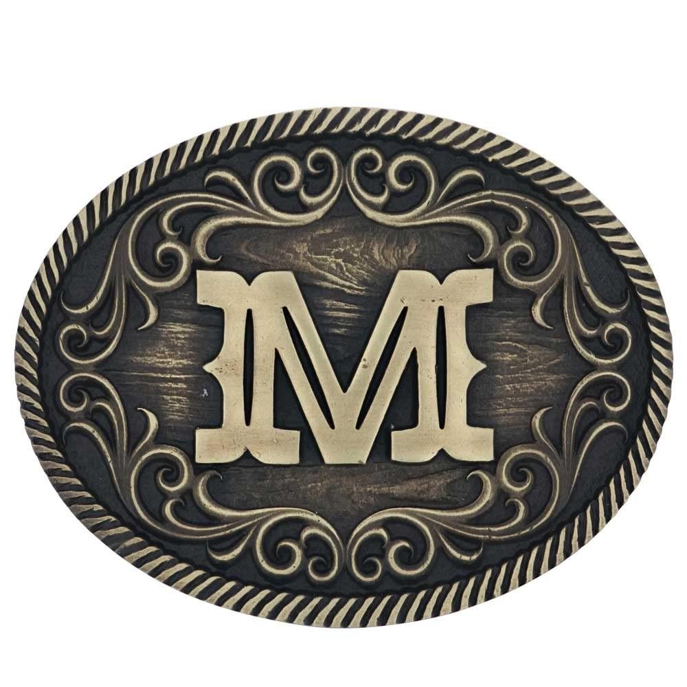 Montana Silversmiths Attitude Filigree Initial M Western Oval Belt Buckle