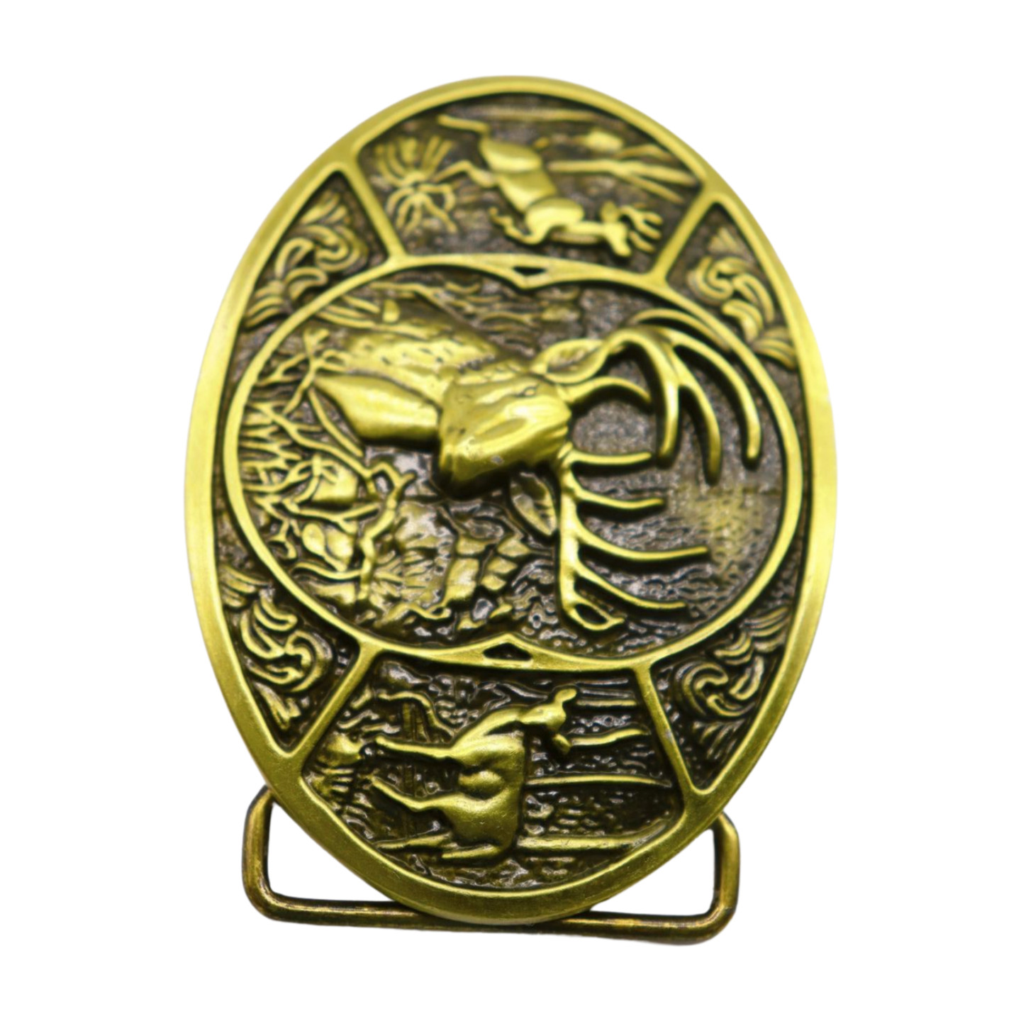 Men Dark Gold Metal Belt Buckle Deer Nature Western Fashion Accessory Day Night