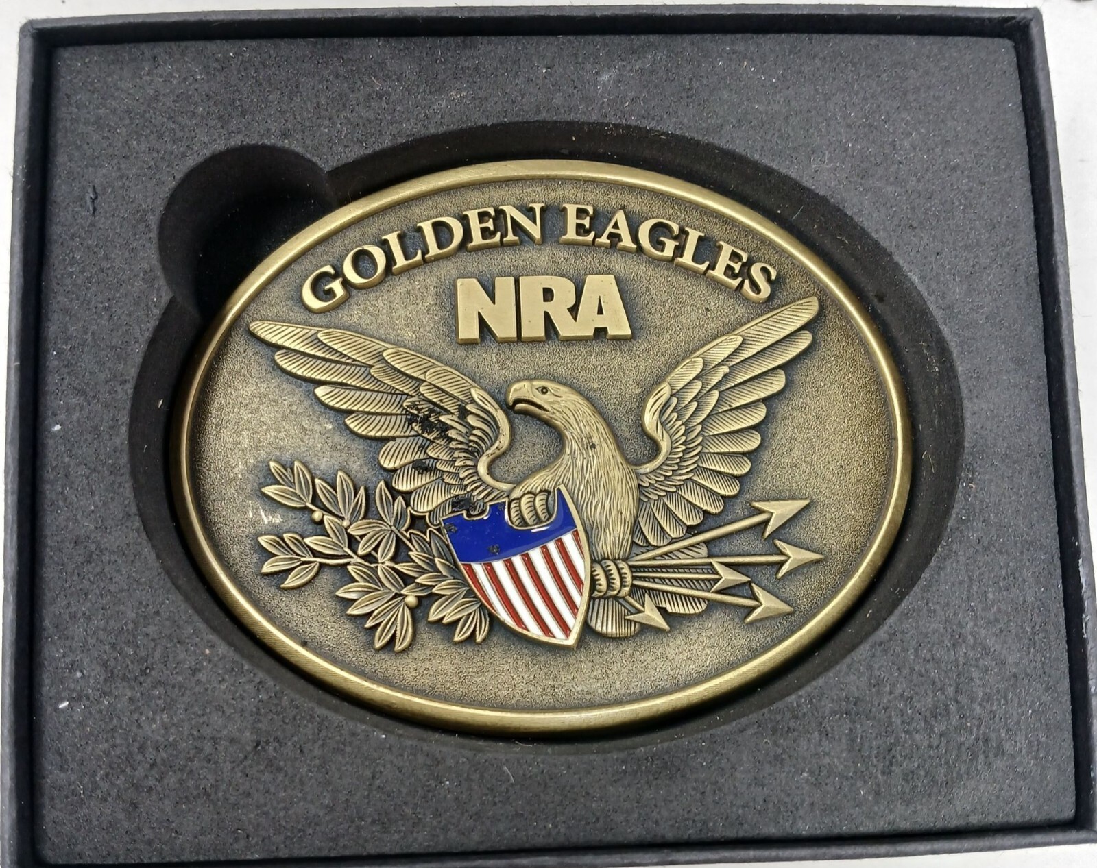 NRA Golden Eagles 2015 Commemorative Belt Buckle Red White Blue Enamel Shield D6