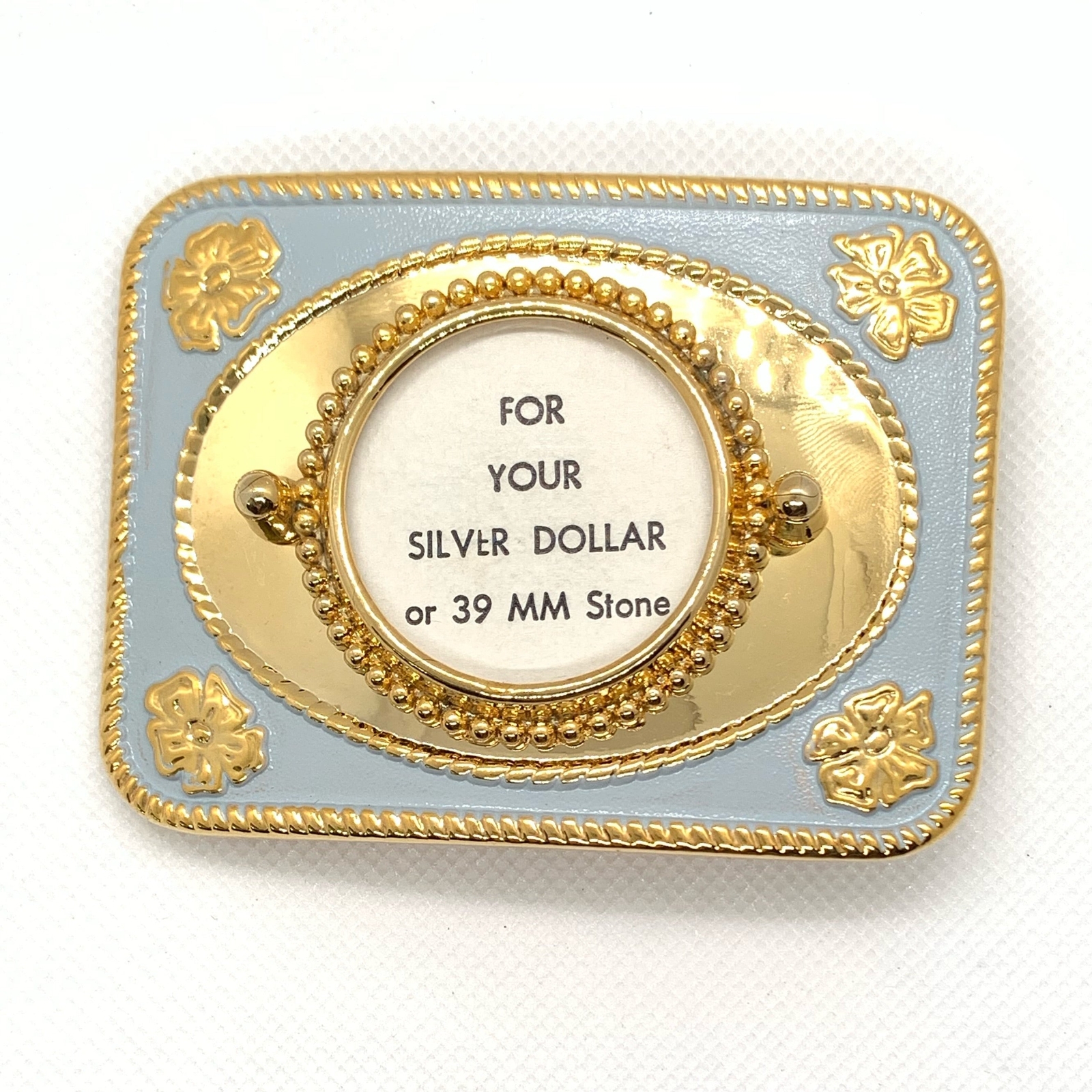 Silver Dollar Baby Blue & Gold Mirror Western Style Belt Buckle
