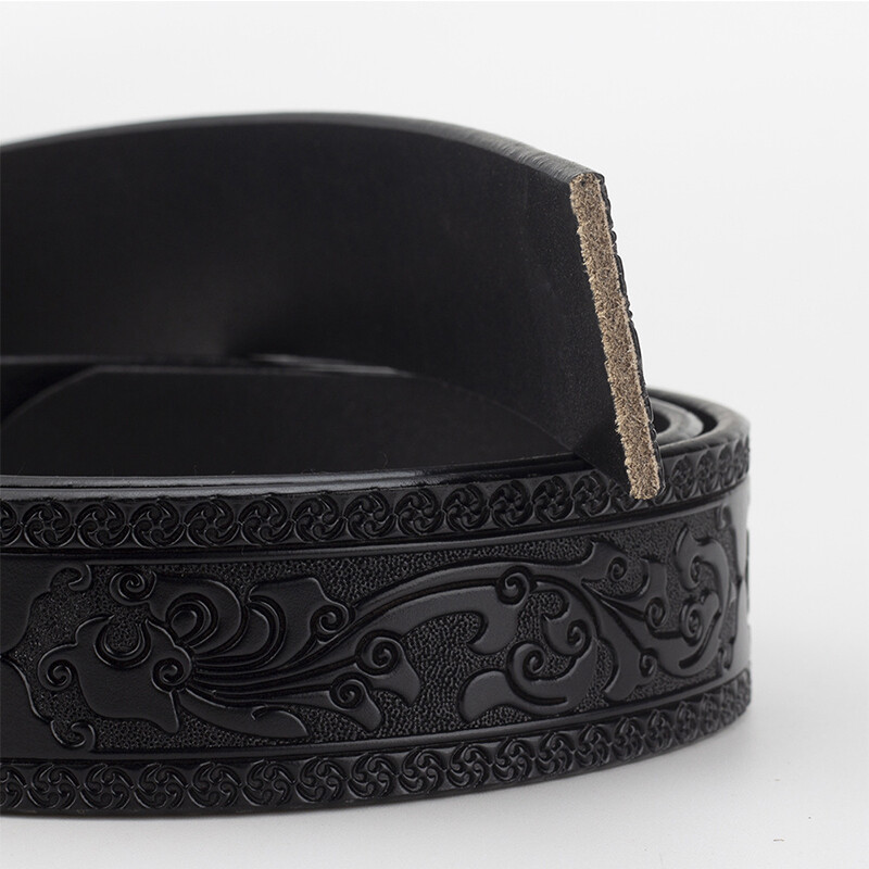 Embossed Western Leather Belt Cowboy Rodeo Casual Leather Belt Floral Embossed