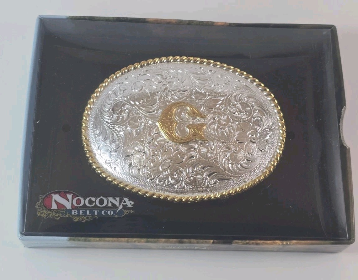 NOCONA Western Floral Scroll & « G » Initial Oval Belt Buckle☆NIB☆☆☆☆☆