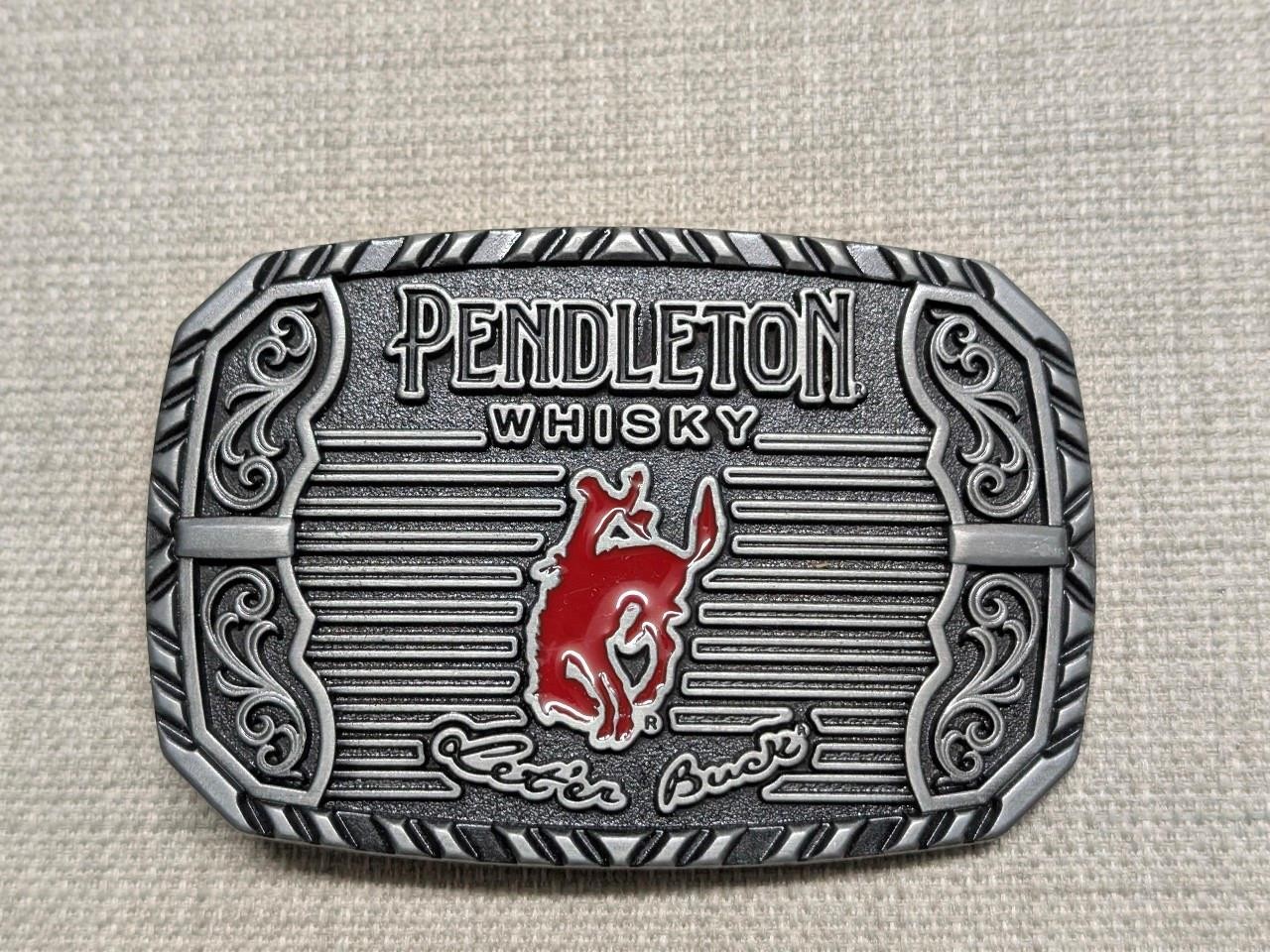 vintage MONTANA SILVERSMITHS belt buckle PENDLETON WHISKEY cowboy rodeo