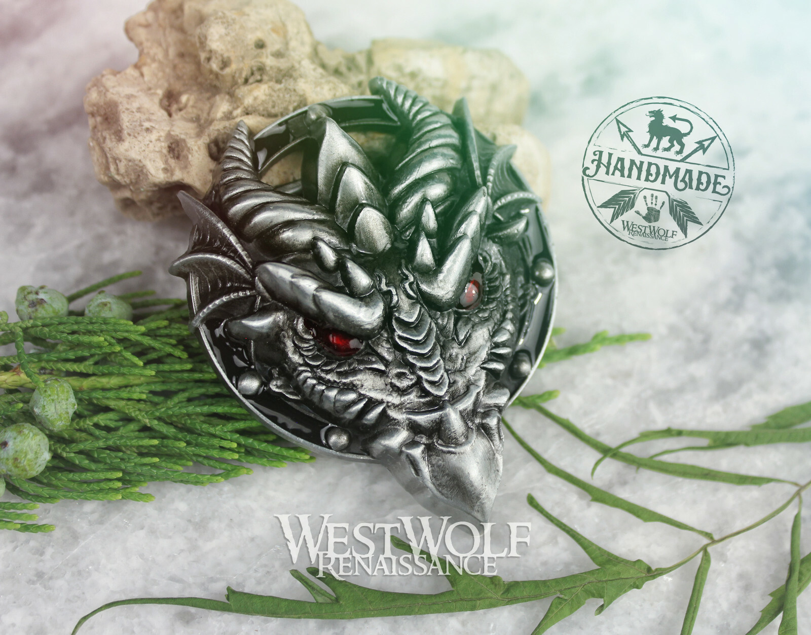Dragon Head Belt Buckle for 1.5 inch Wide Belts — Fantasy/Skyrim/Silver/Viking