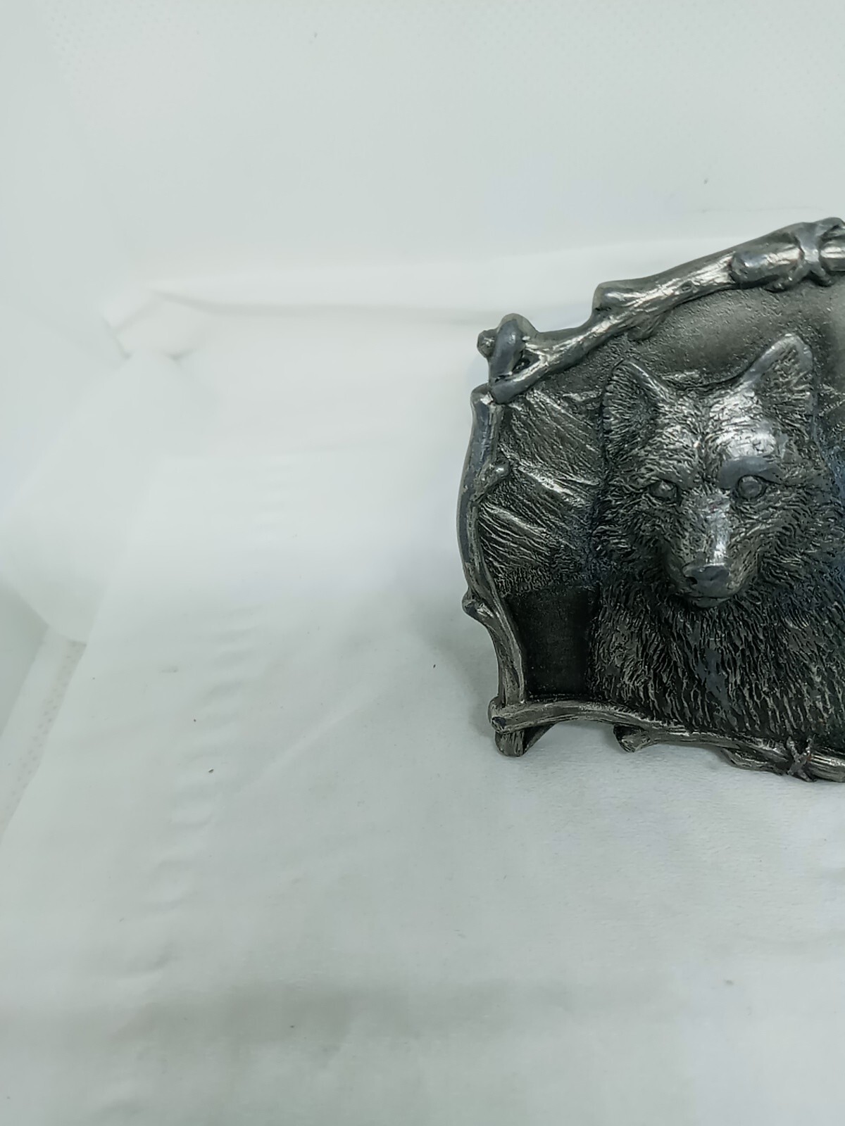 Vtg. Great American Products Pewter 3 Wolves Belt Buckle. Intricate. Heavy