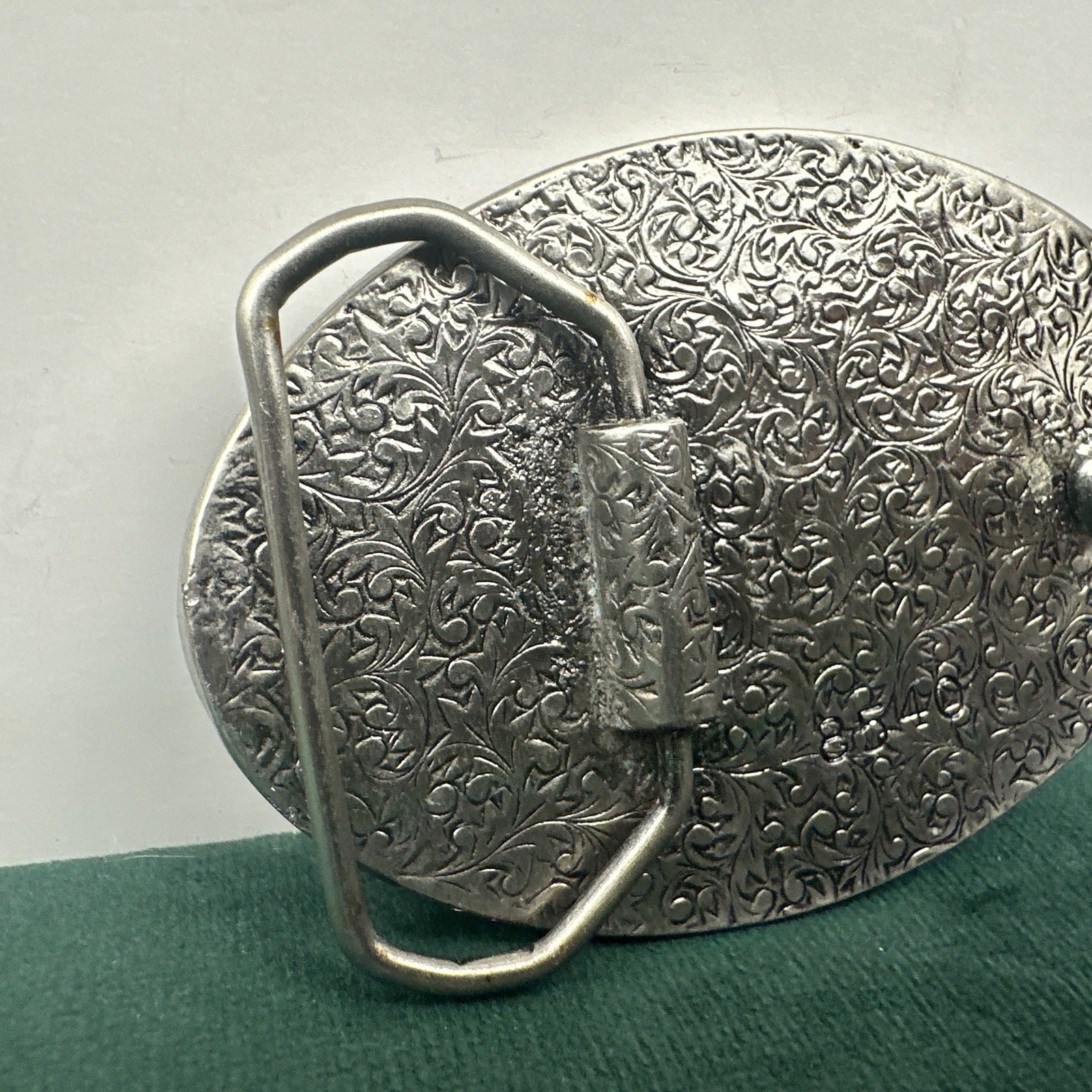 Vintage Eagle Landing On Branch Painted Metal Belt Buckle Silver Tone Nature