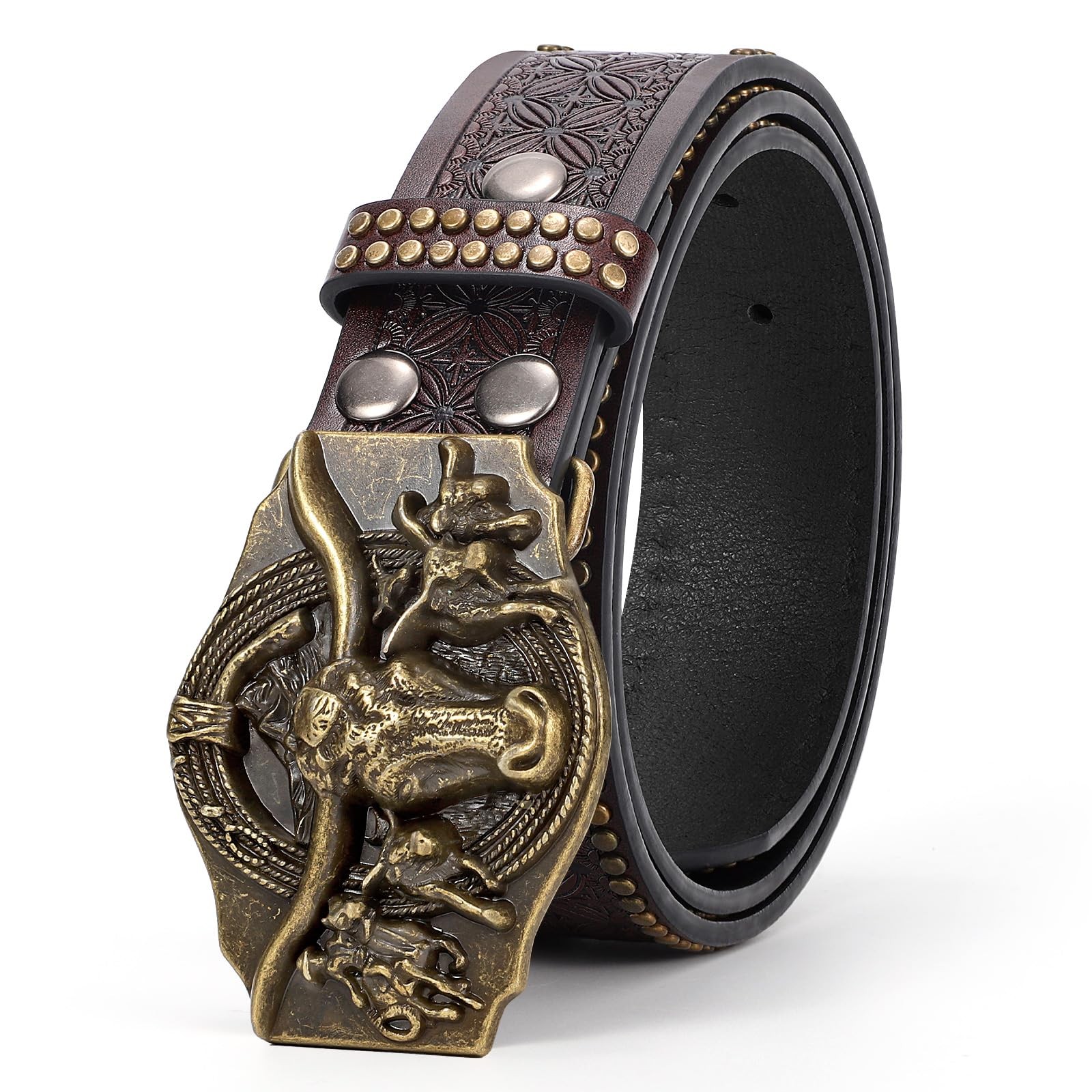 TRIWORKS Western Leather Belt for Men Cowboy Cowgirl Fit Size 38&Prime;-41&Prime;, Coffee