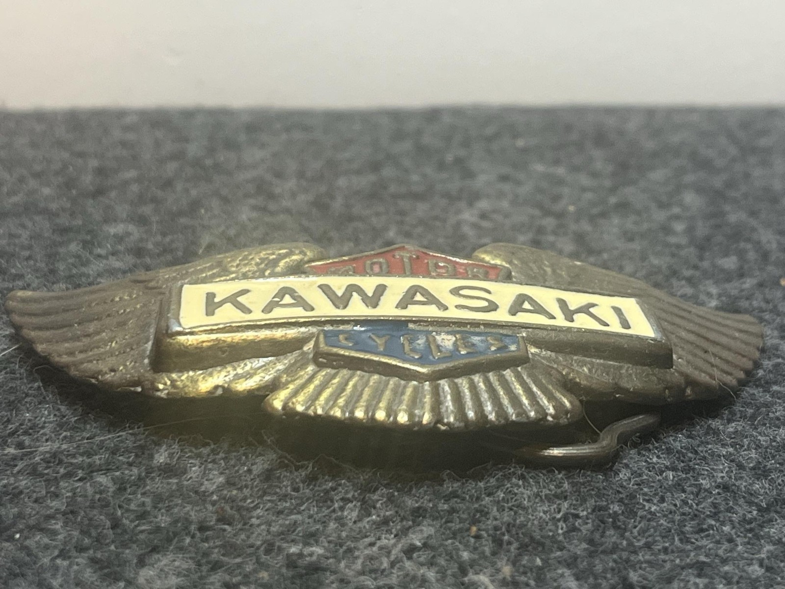 Kawasaki Belt Buckle Mens Gold Metal Eagle Wings Motorcycle Logo Western Biker